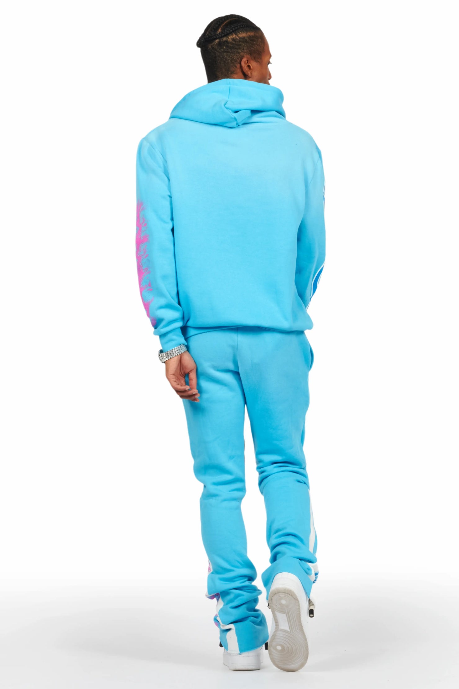 Beno Blue Stacked Flare Hoodie Track Set