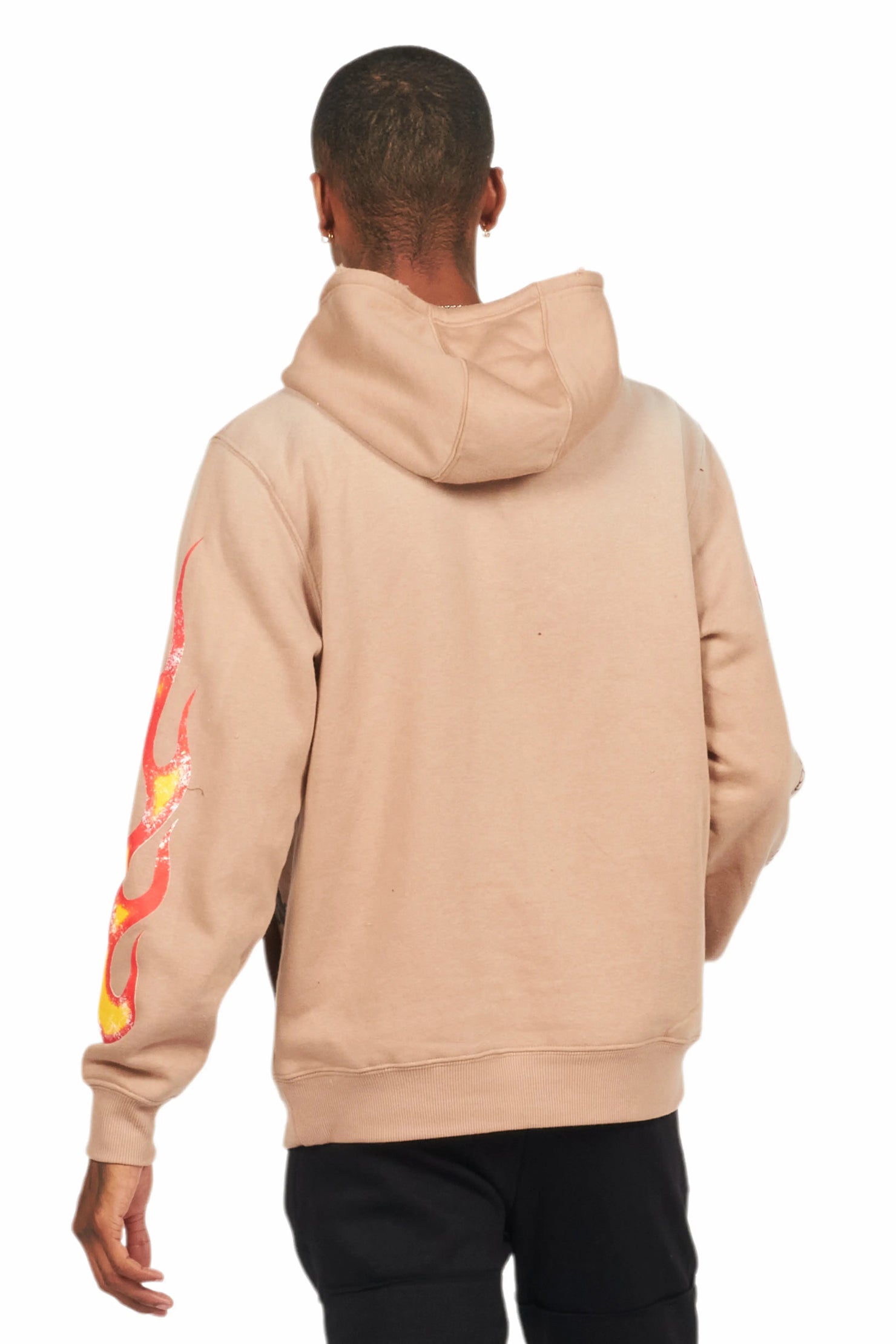 Shoota Beige Distressed Graphic Hoodie