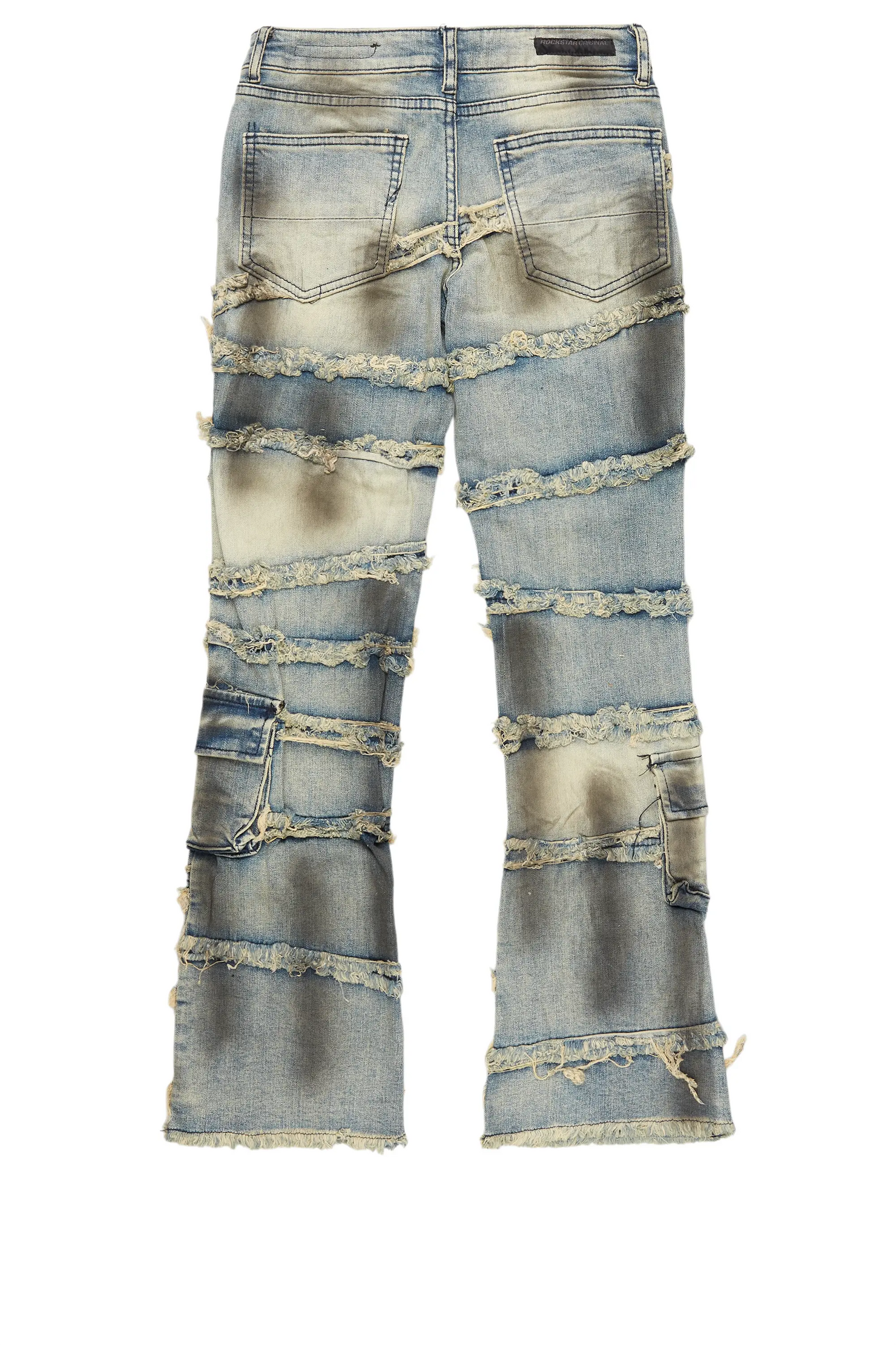 Boys Yves Blue Ripped Stacked Flare Cargo Jeans