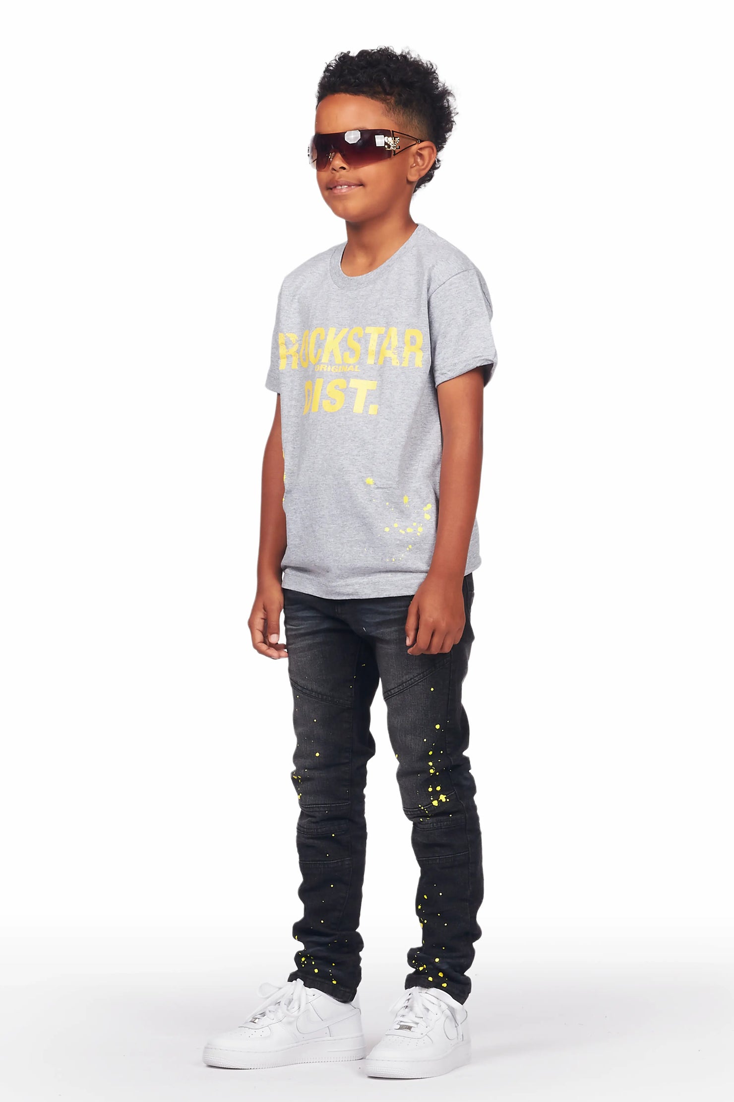 Boys Hamal Grey T-Shirt Skinny Biker Jean Set