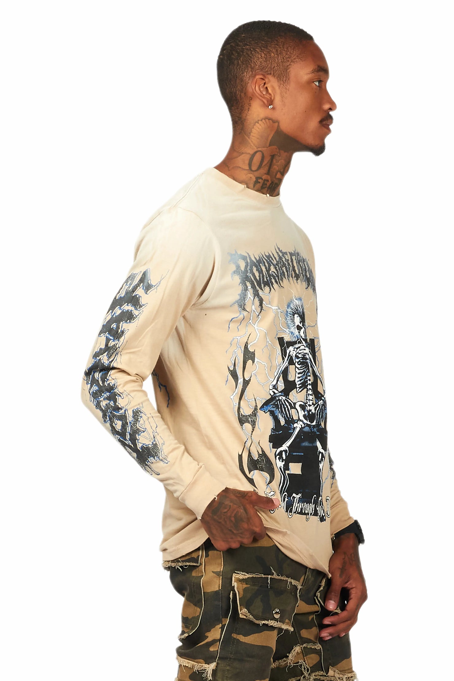 Exodus Beige Long Sleeve Graphic T-Shirt