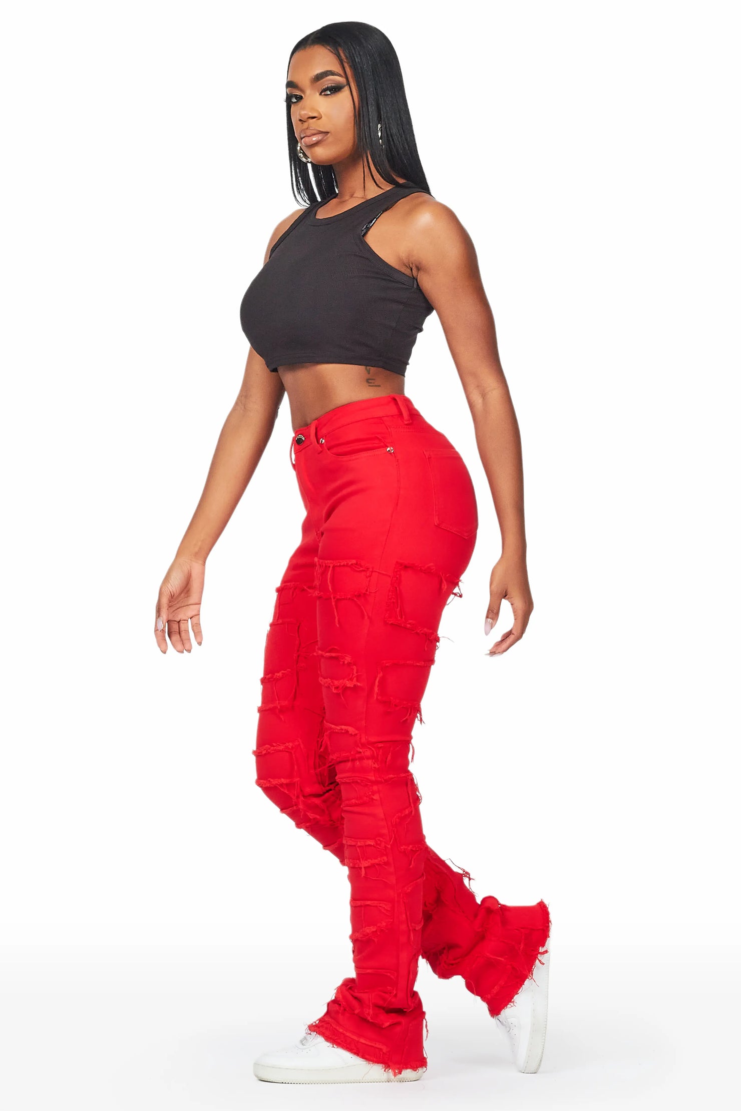 Zariyah Red Stacked Flare Jean