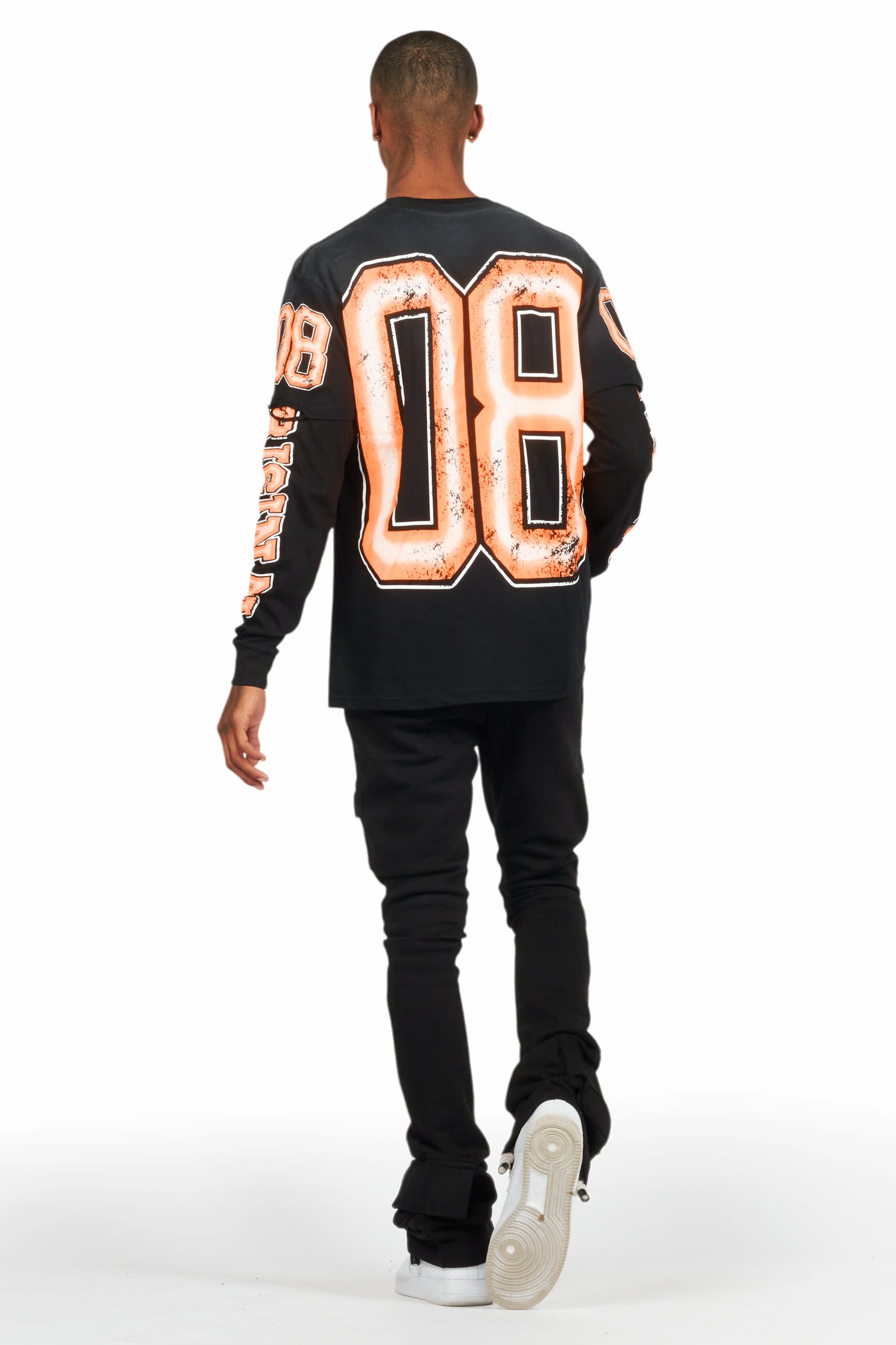 Fields Black/Orange Double Layer Long Sleeve Graphic T-Shirt