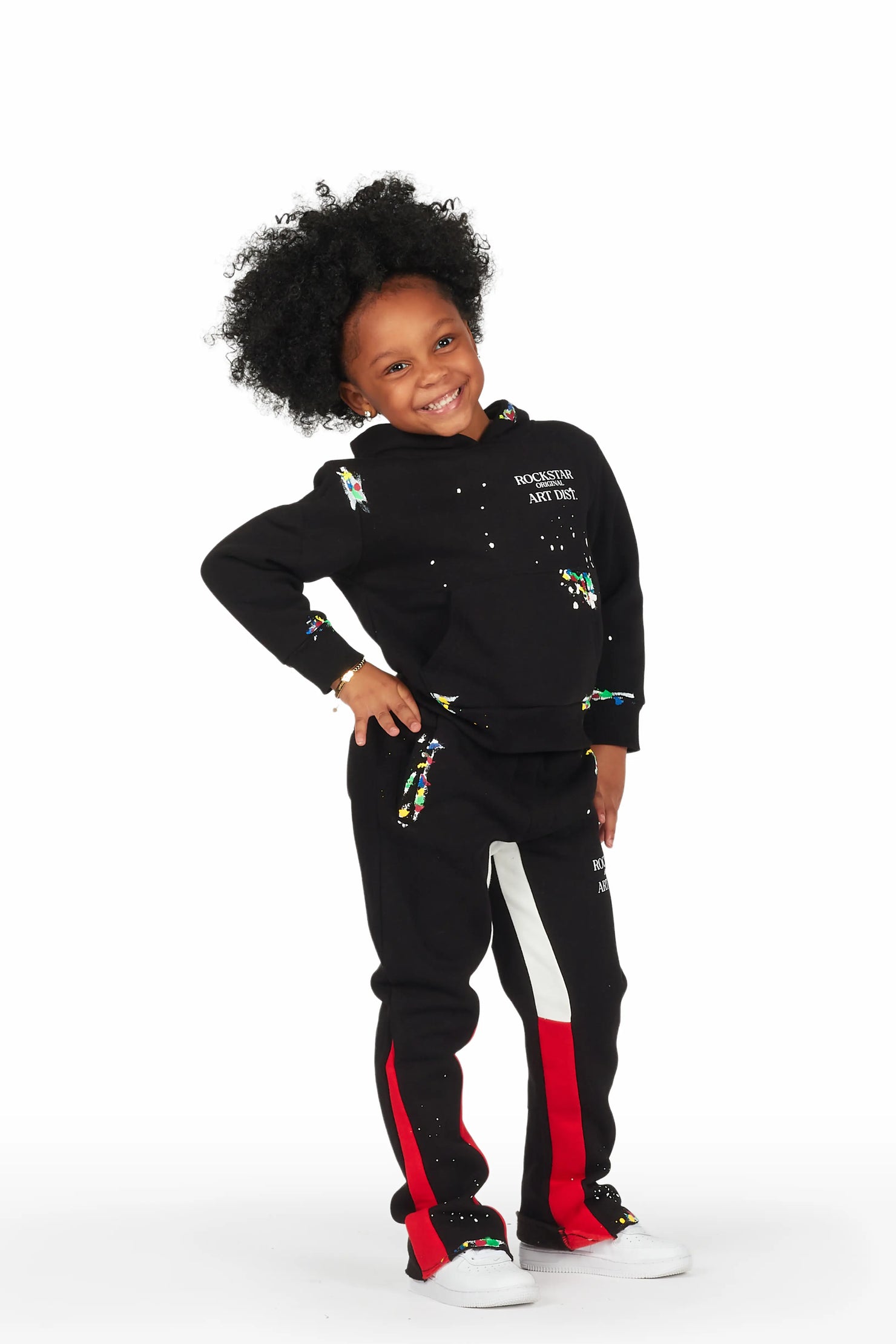 Girls Artie Black/Red Hoodie Stacked Flare Track Set