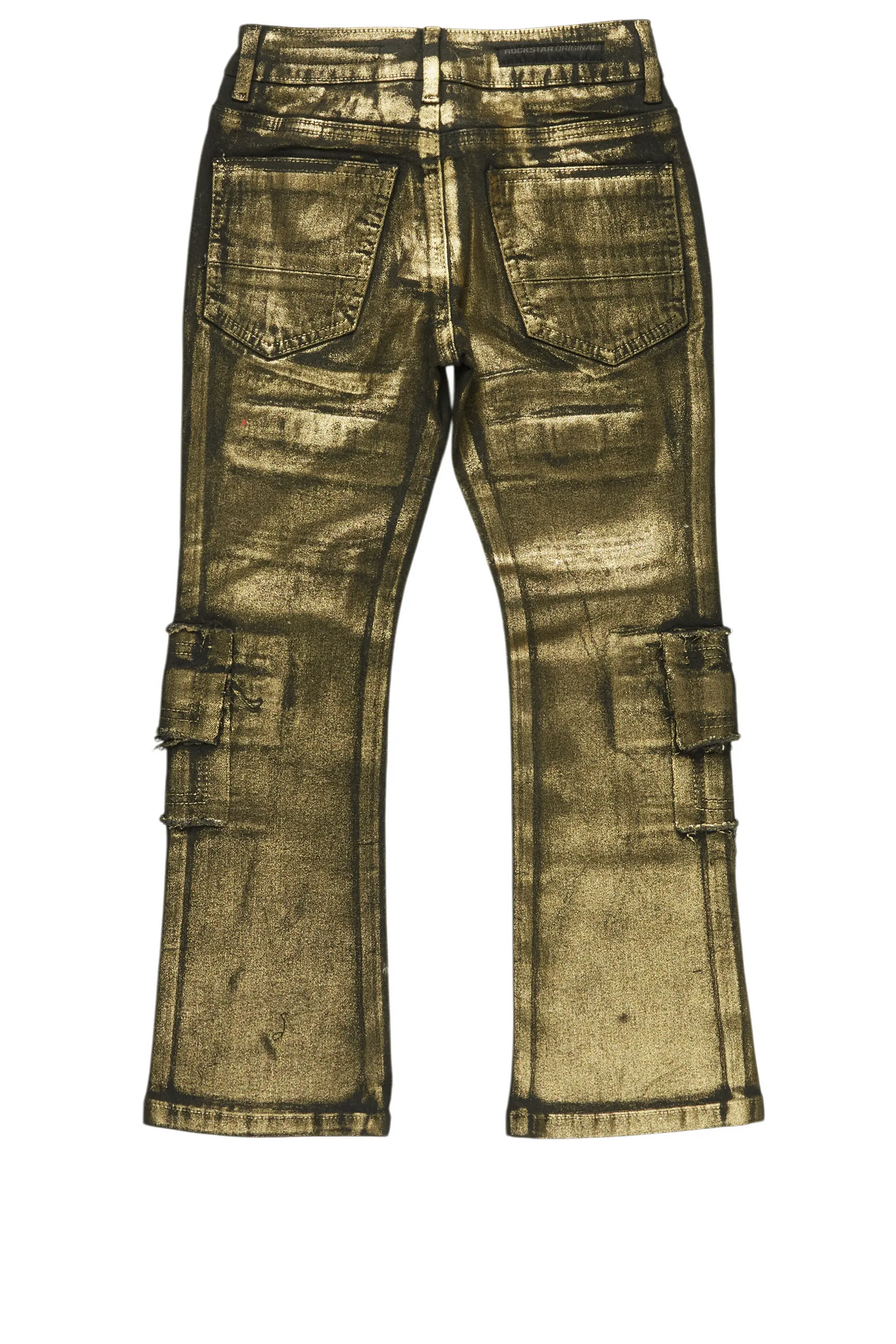 Girls Tyree Gold Metallic Coated Stacked Flare Jean