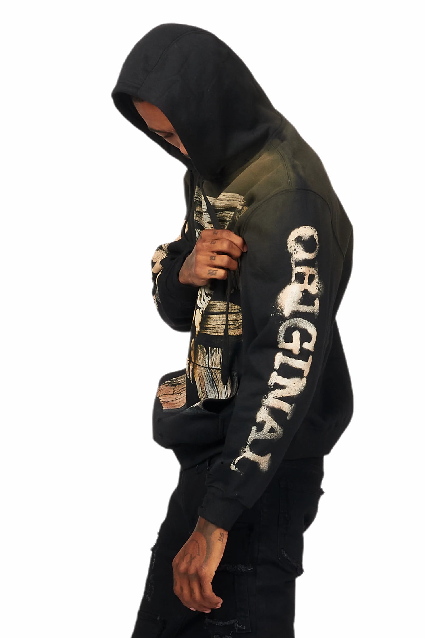 Panos Black Graphic Distressed Hoodie