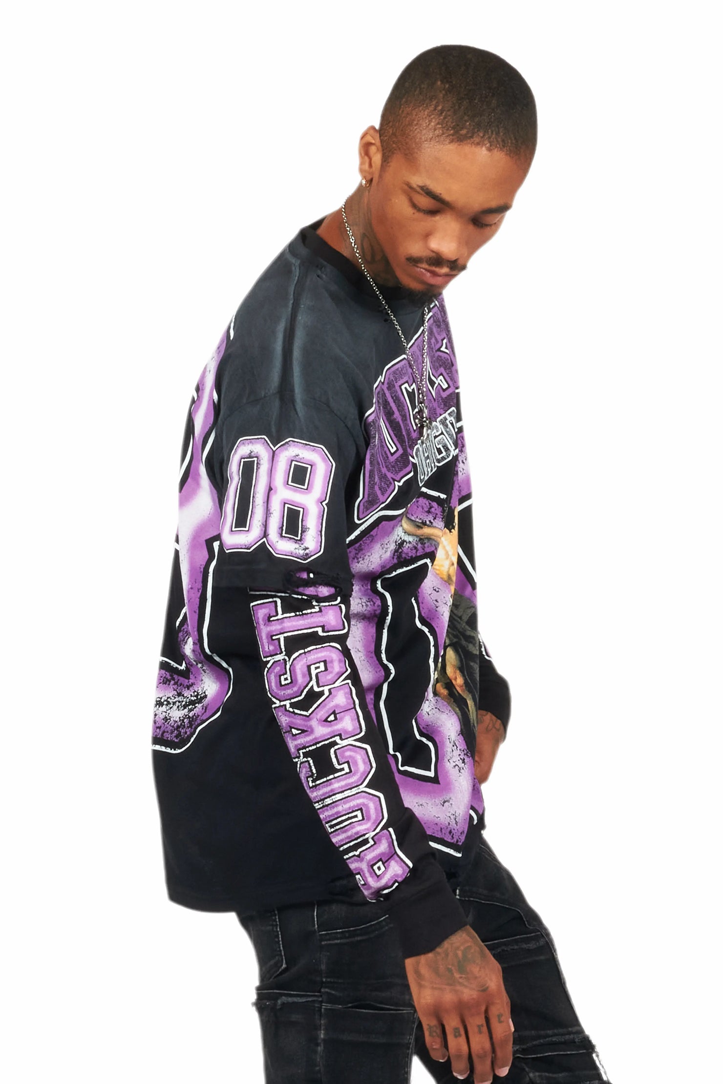 Fields Black/Purple Double Layer Long Sleeve Graphic T-Shirt