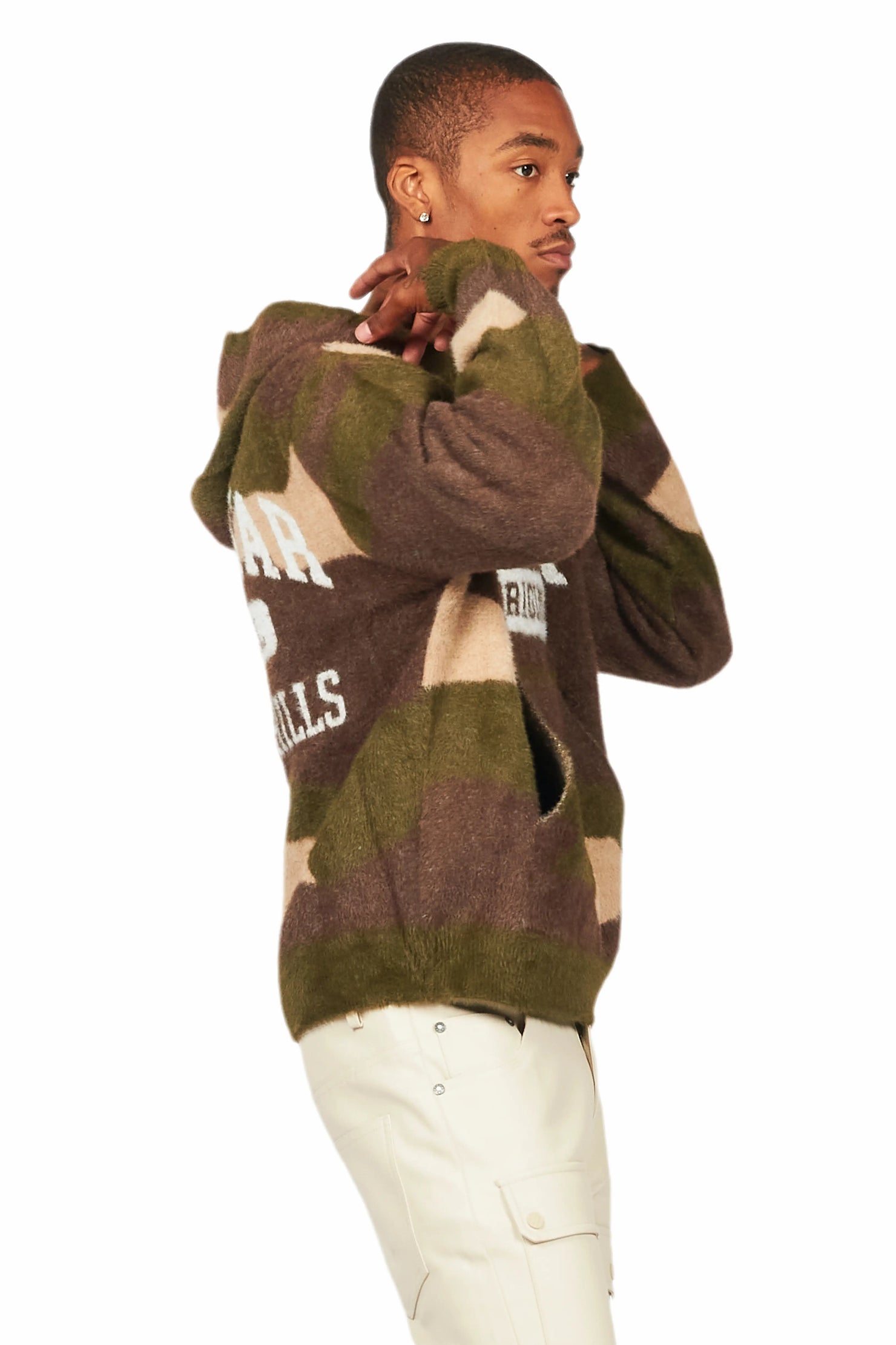 Damodar Green Camo Knitted Mohair Hoodie