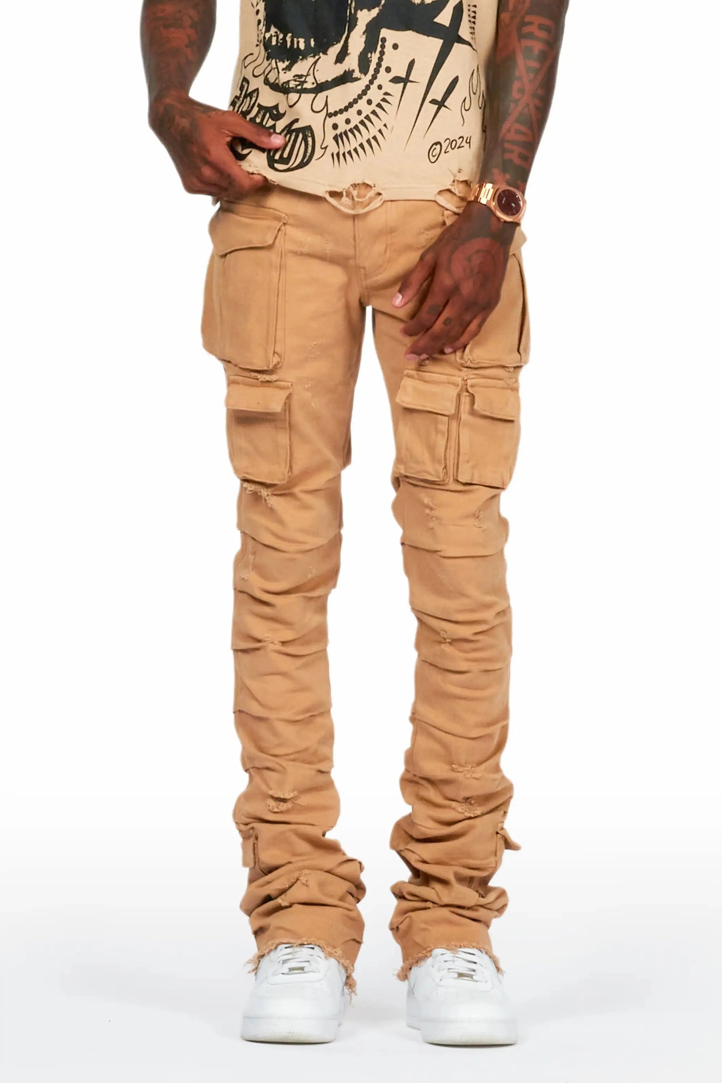 Gentry Beige Stacked Flare Jean