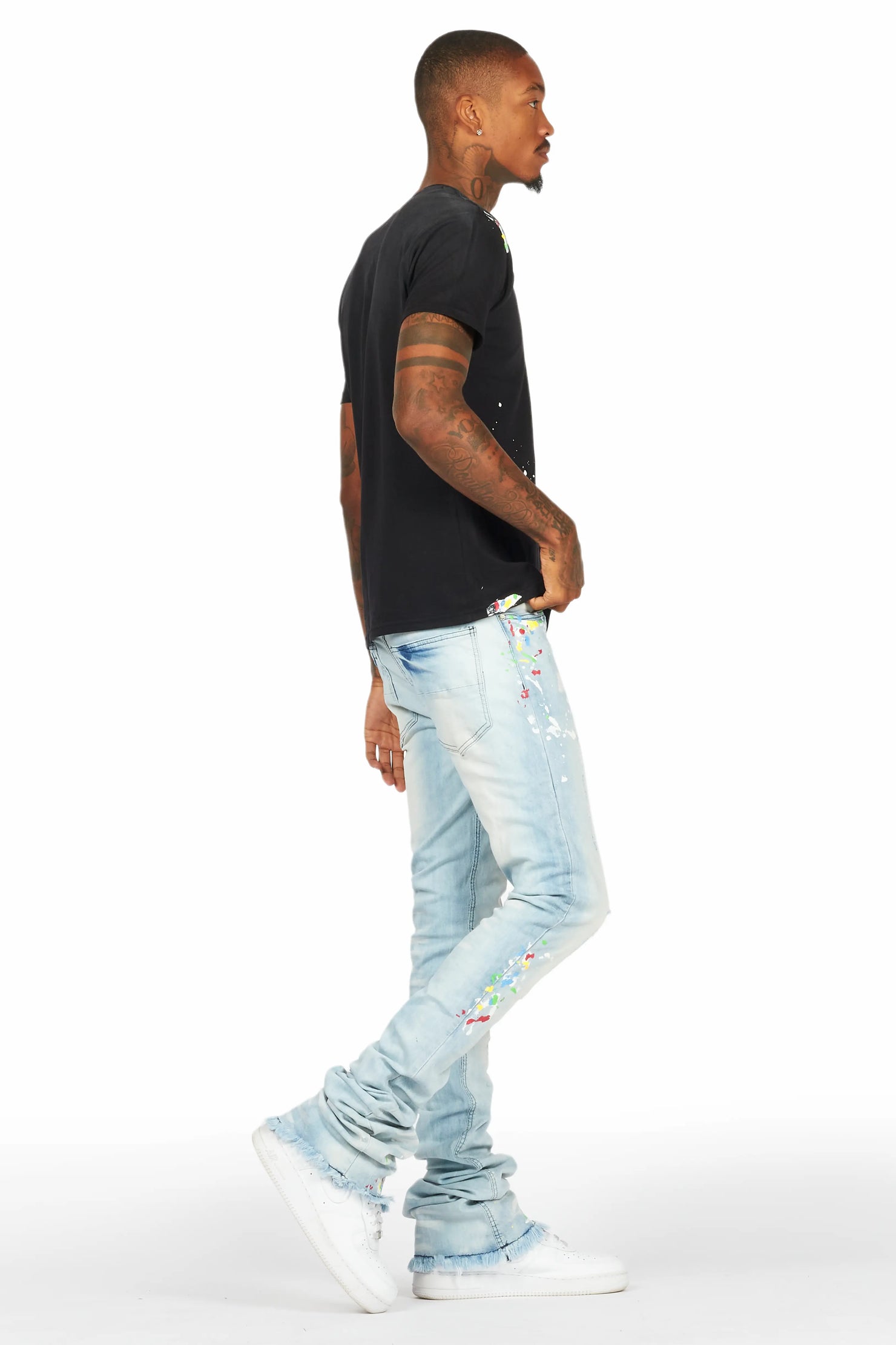 Palmer Black T-Shirt/Super Stacked Flare Jean Set