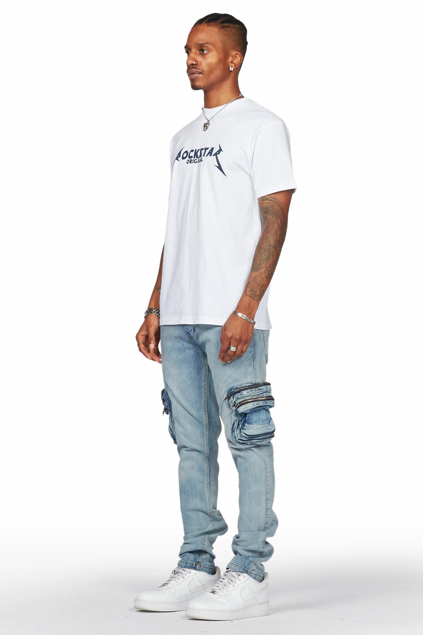 Falan Light Blue Skinny Fit Cargo Jean