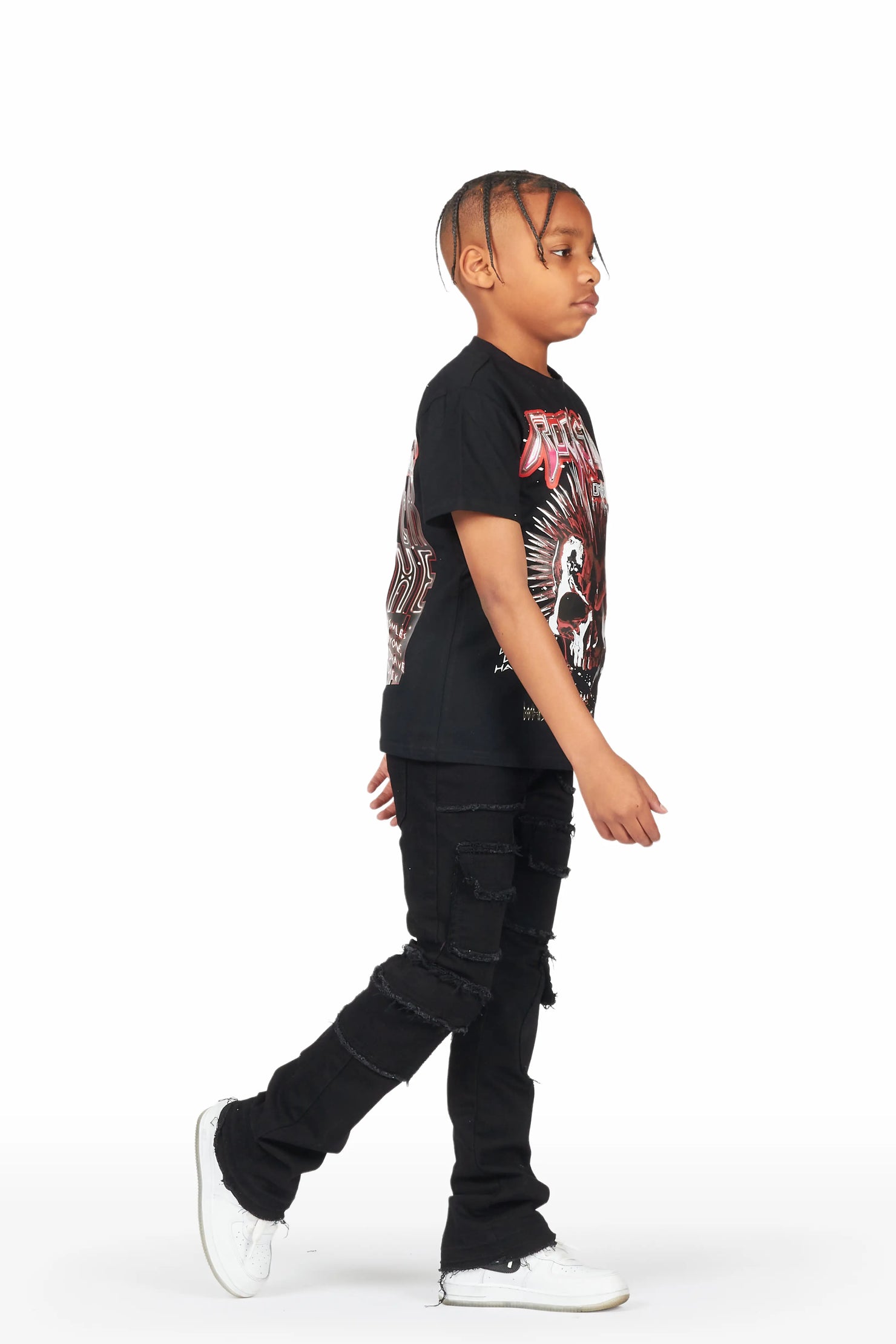 Boys Calix Black T-Shirt/Stacked Flare Jean