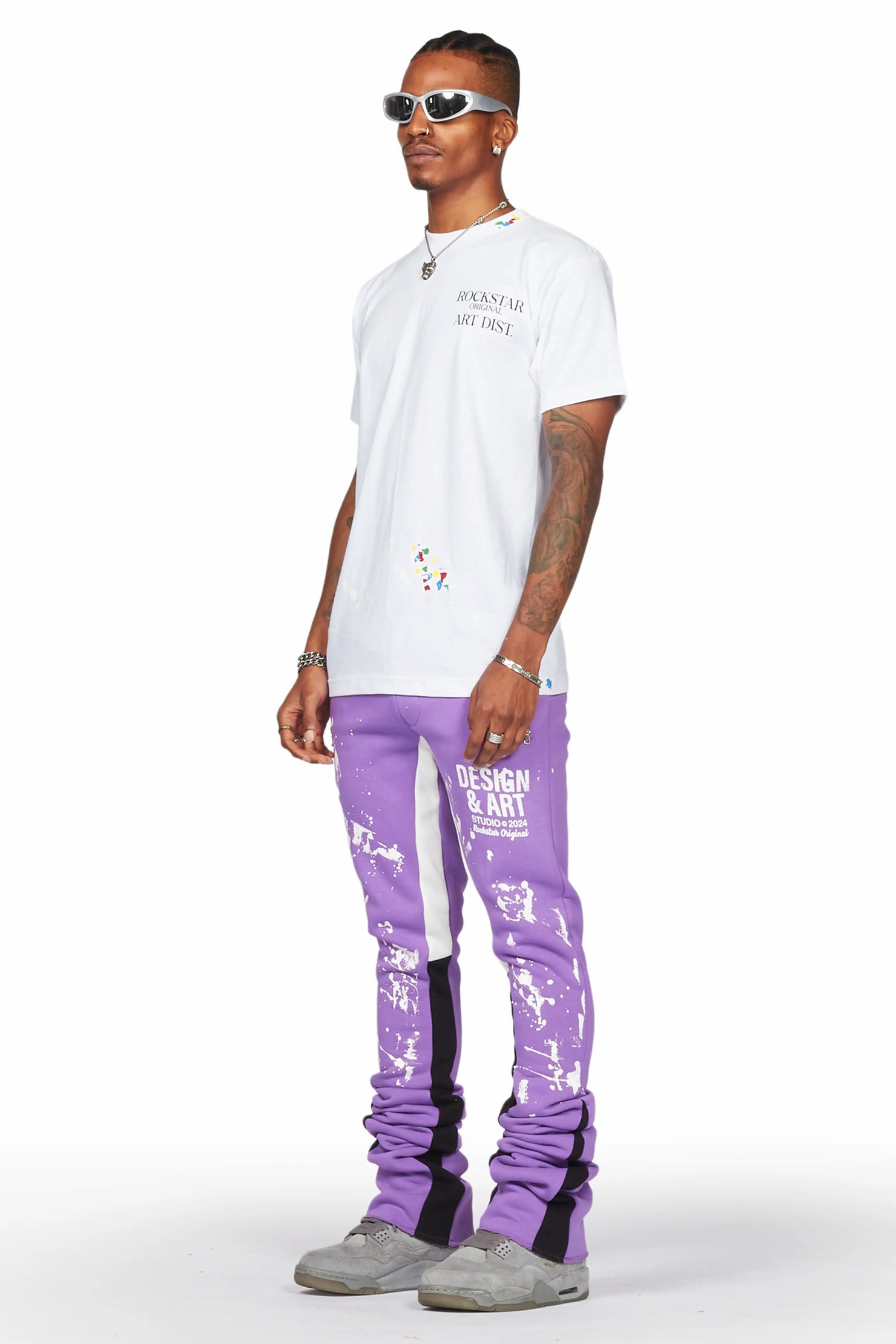 Damone Purple Super Stacked Flare Track Pant