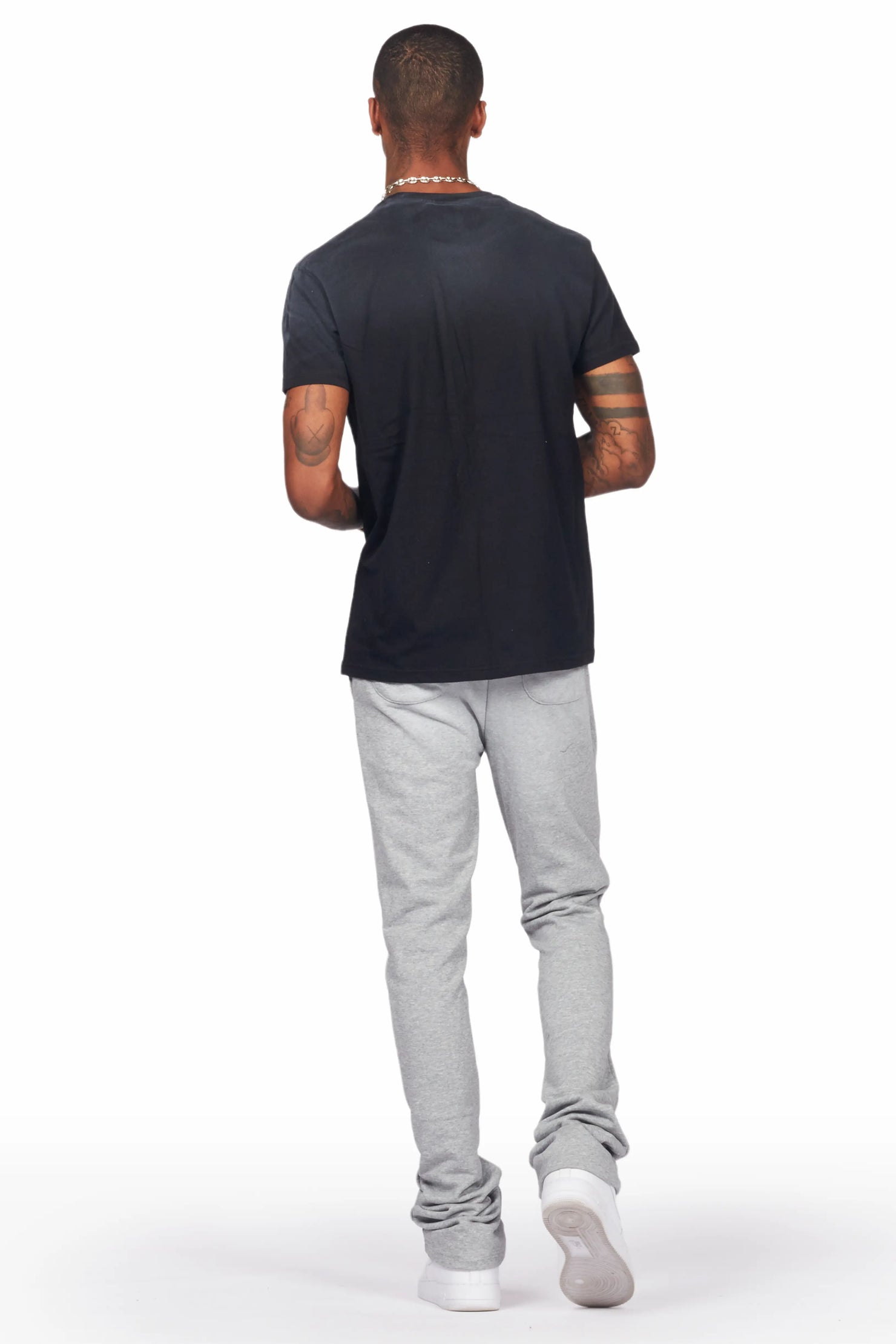 Yash Black/Grey T-Shirt/Stacked Flare Track Pant Set