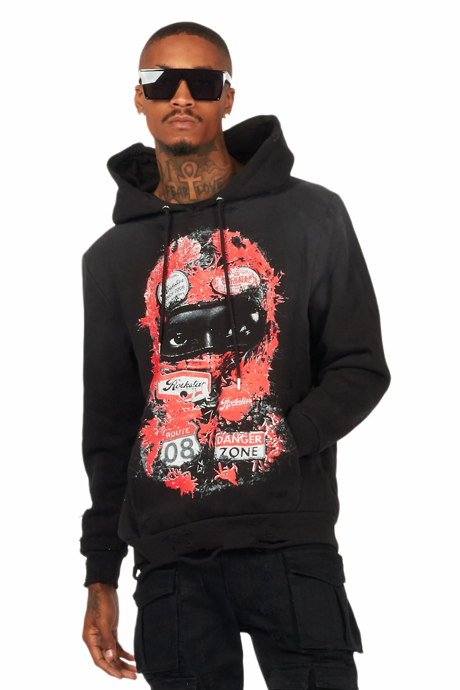 Lemar Black Distressed Graphic Hoodie