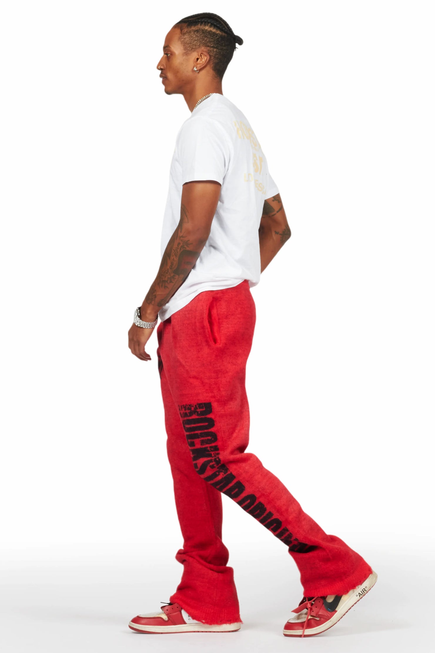 Keve Red Knit Flare Sweat Pant