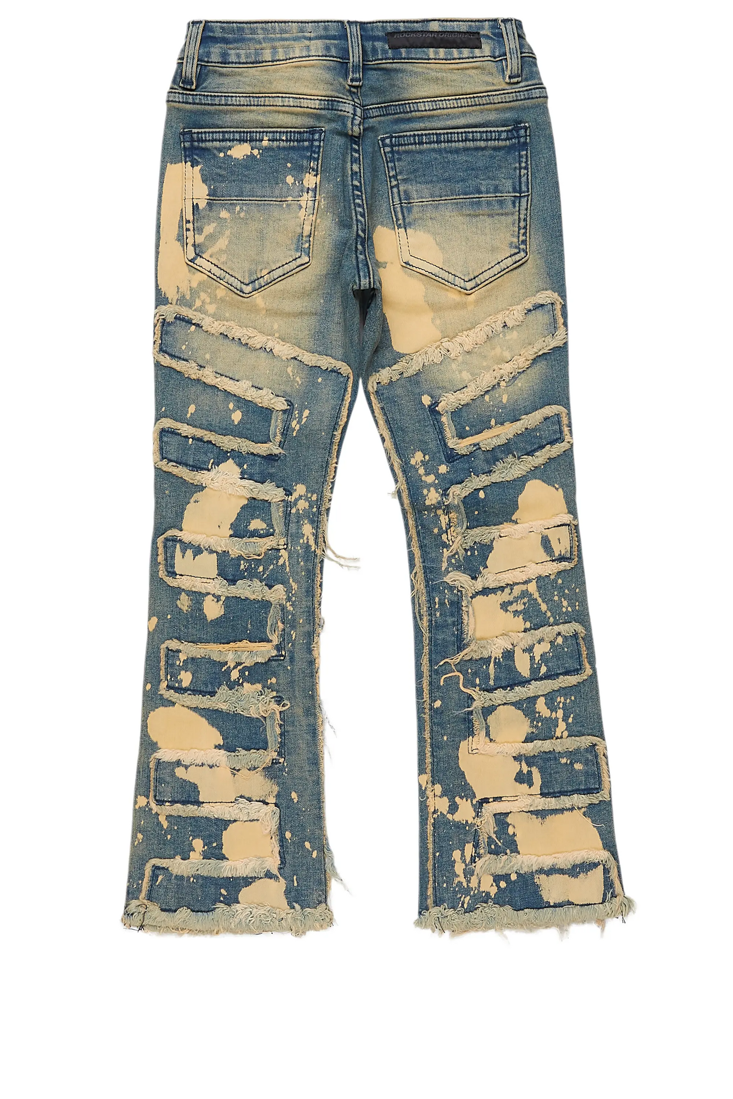 Boys Laban Dirty Blue Bleach Stacked Flare Jean