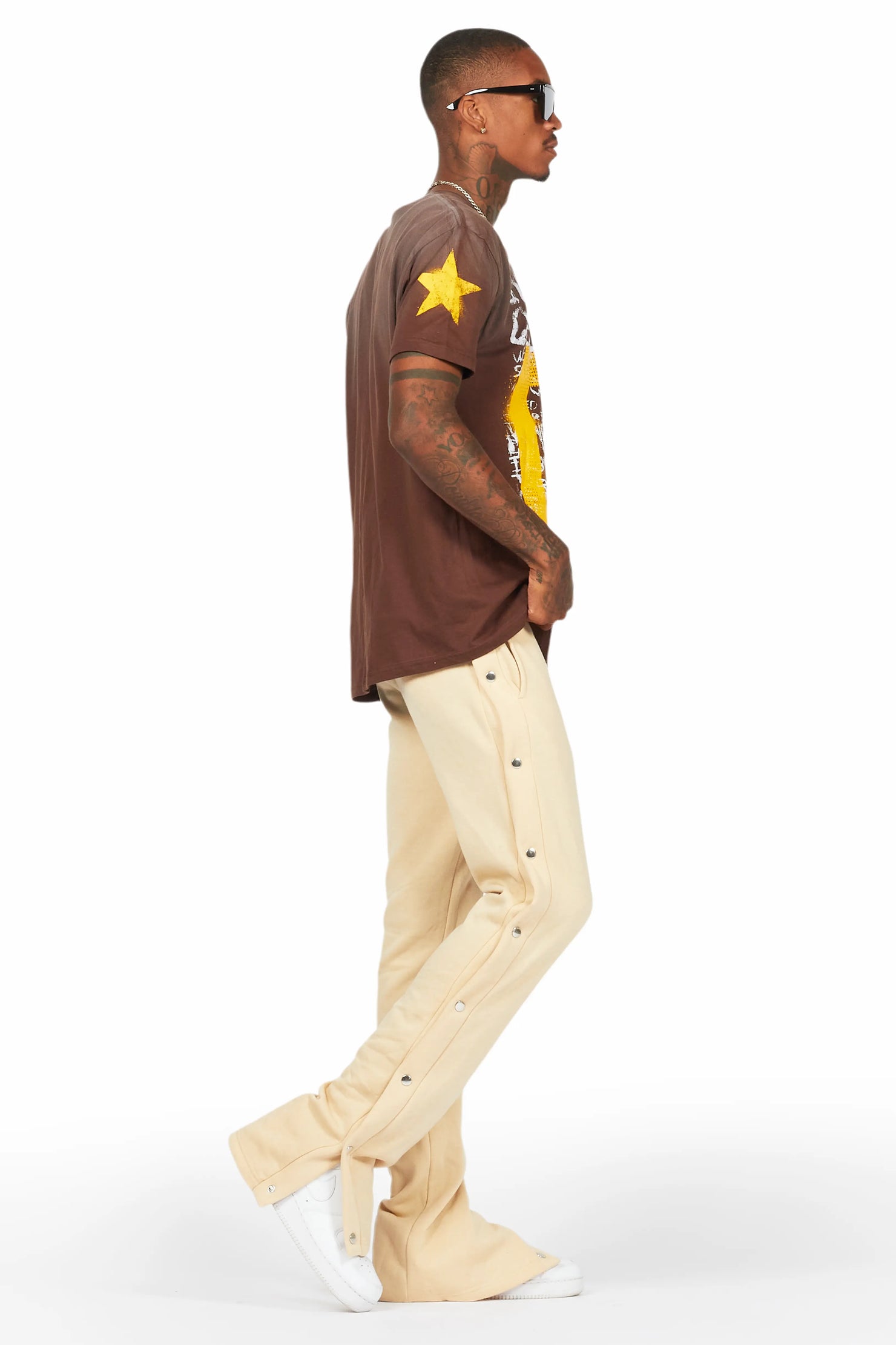 Alpine Beige Baggy Snap Button Pant