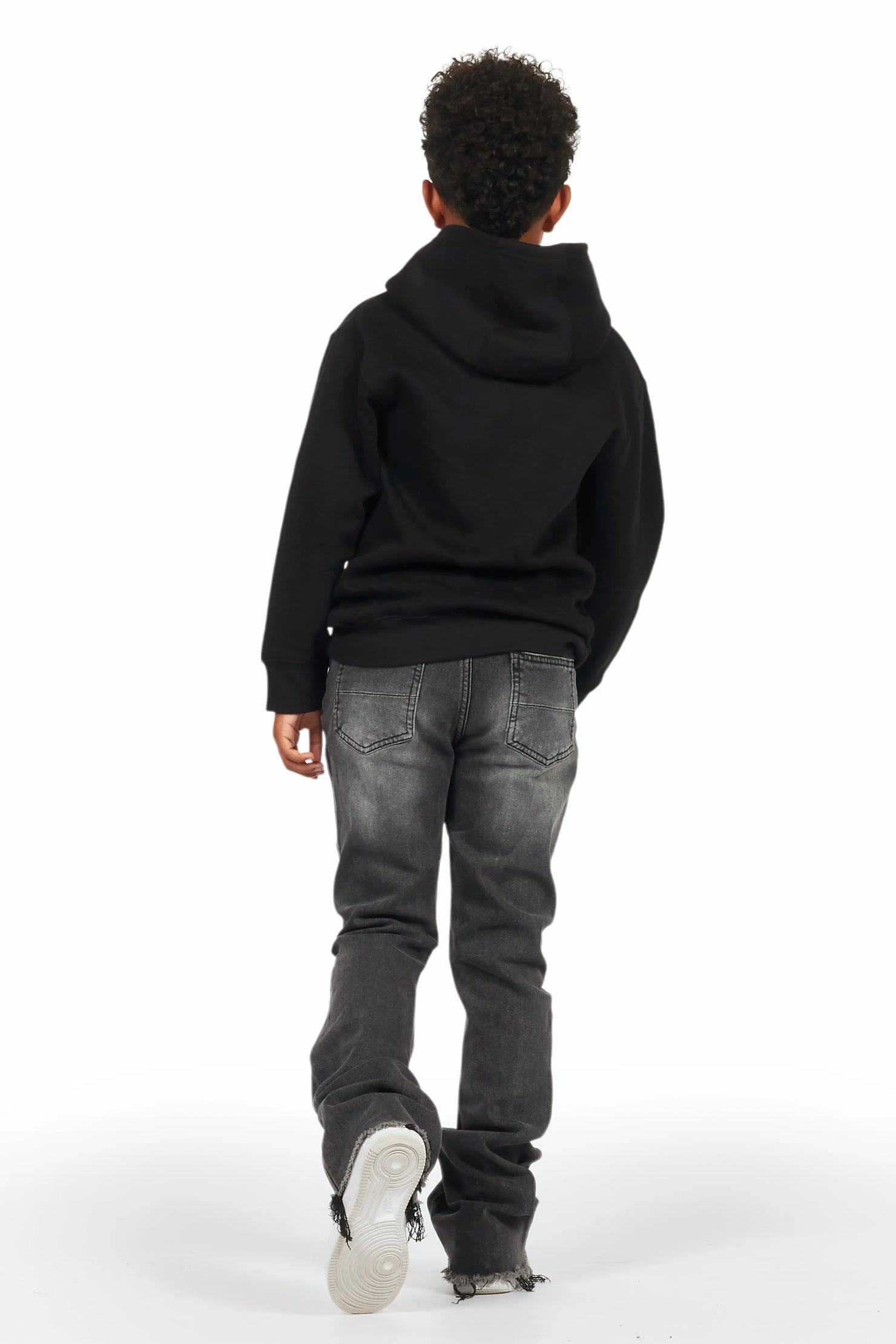 Boys Daria Black/Dark Grey Hoodie/Stacked Flare Jean Set