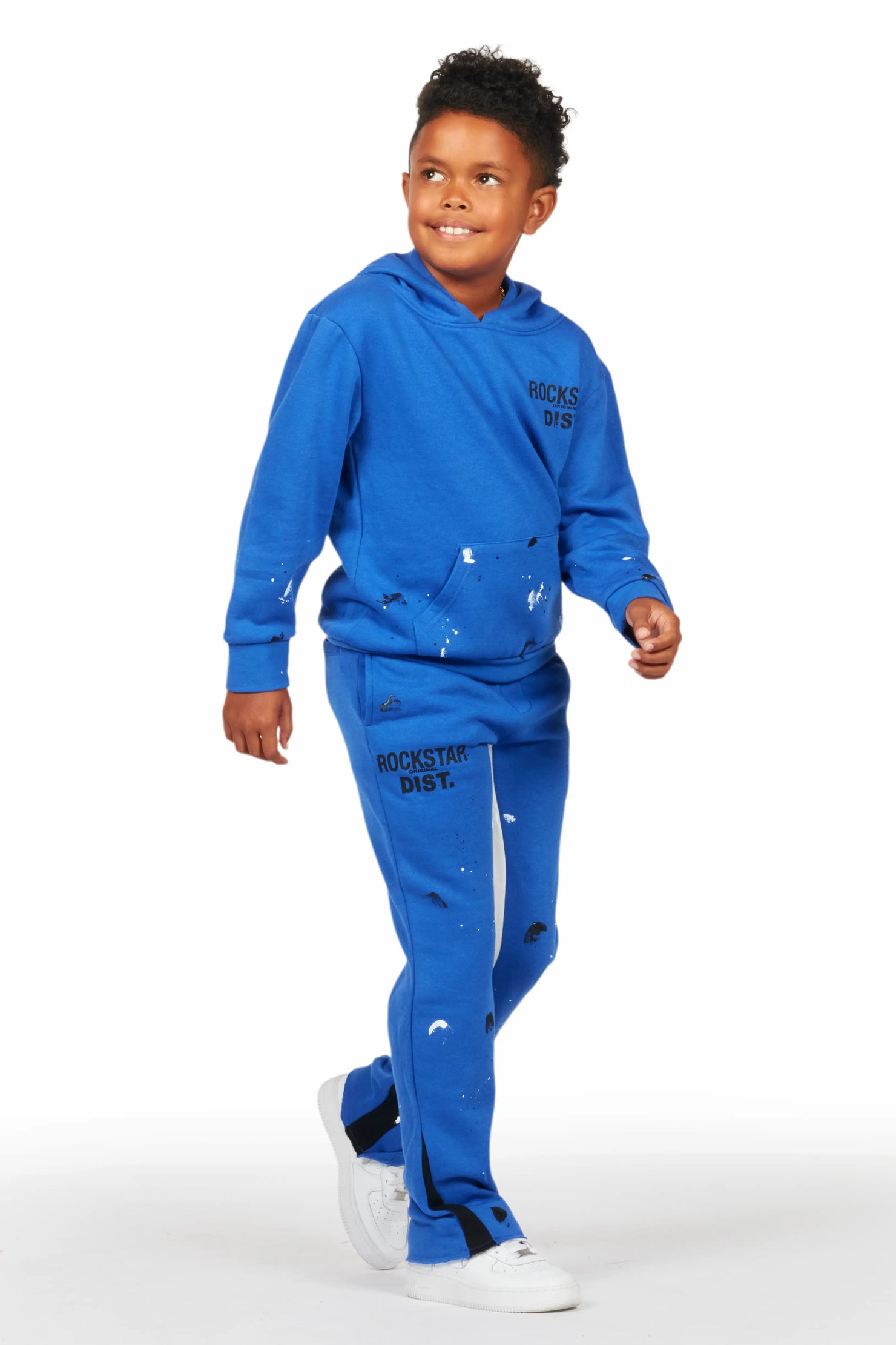 Boys Jaco Royal Hoodie Stacked Flare Track Set