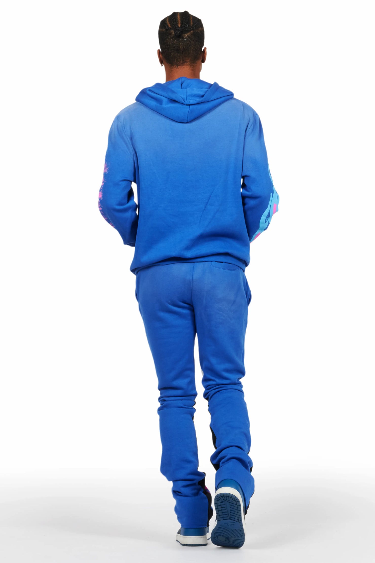 Beno Royal Blue Stacked Flare Hoodie Track Set