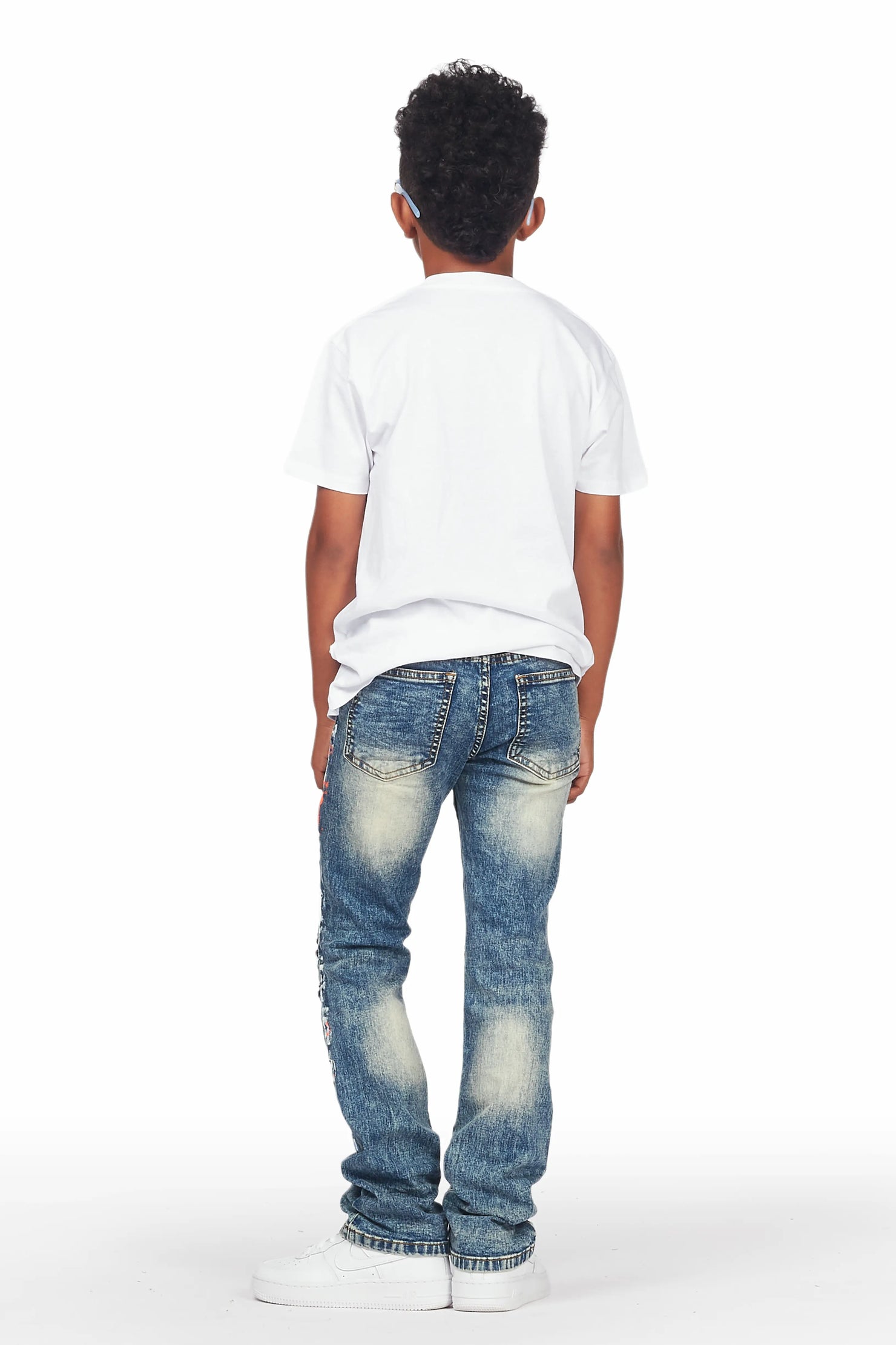 Boys Levin White T-Shirt/Stacked Flare Jean Set