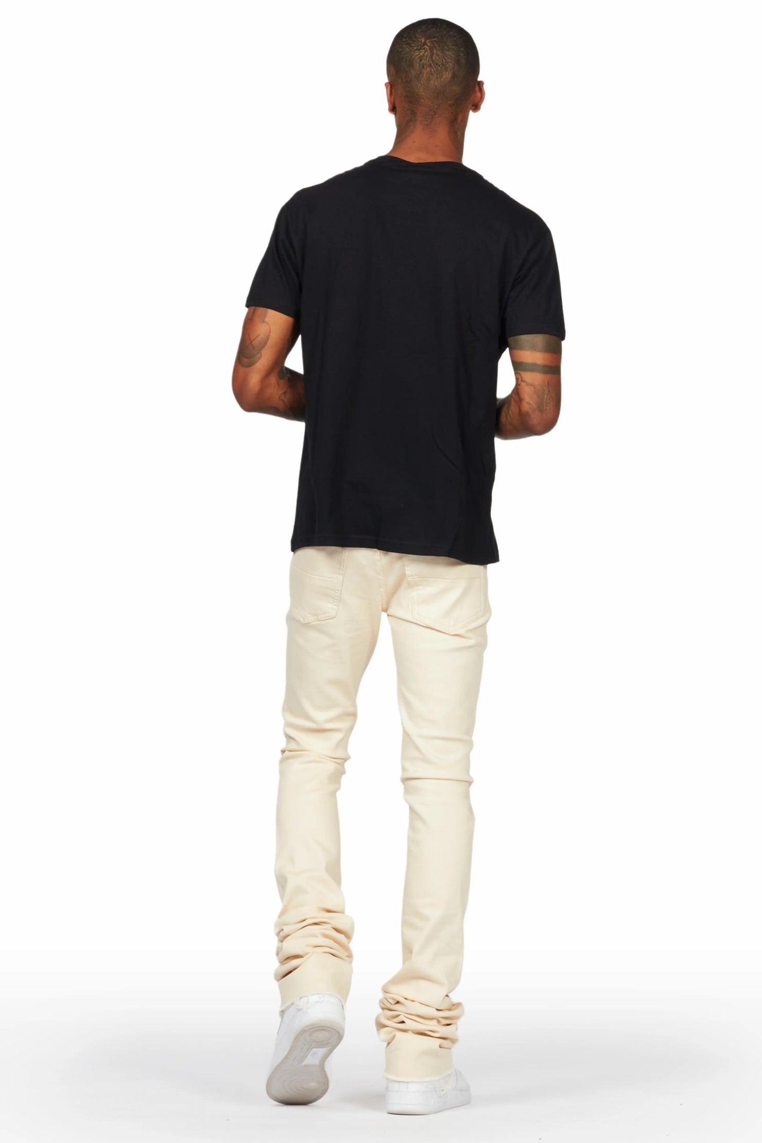 Smitty Black T-Shirt & Josiah Beige Super Stacked Flare Jean Bundle