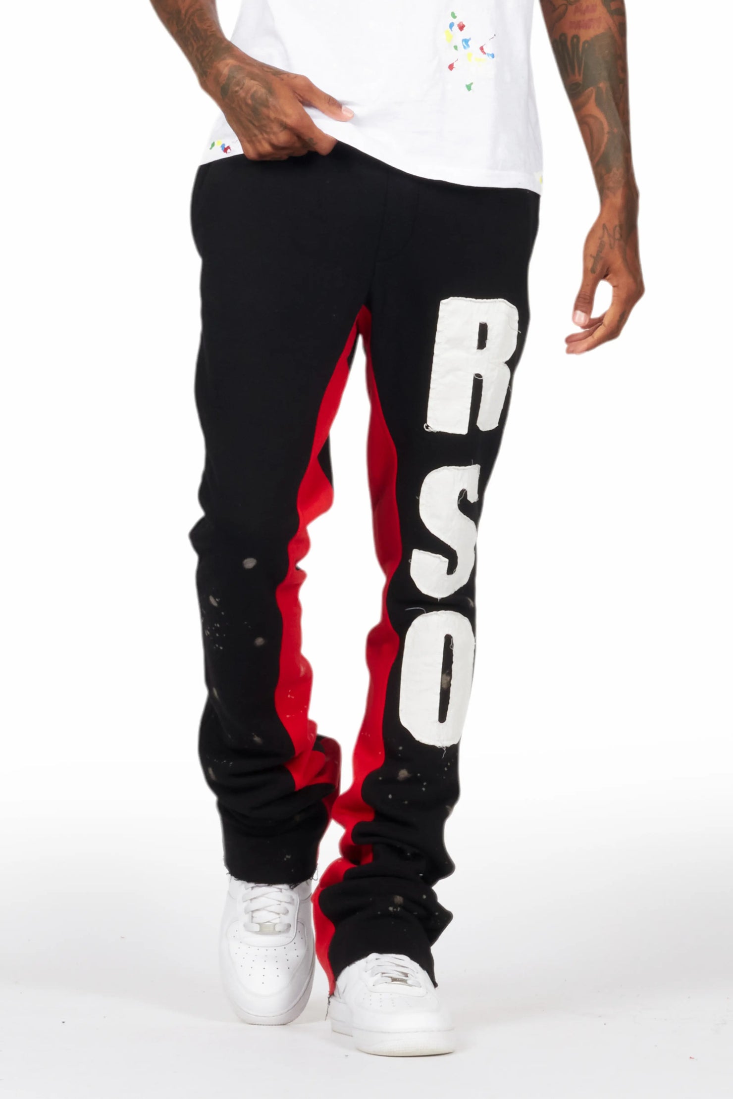 Uko Black Patchwork Stacked Flare Track Pant