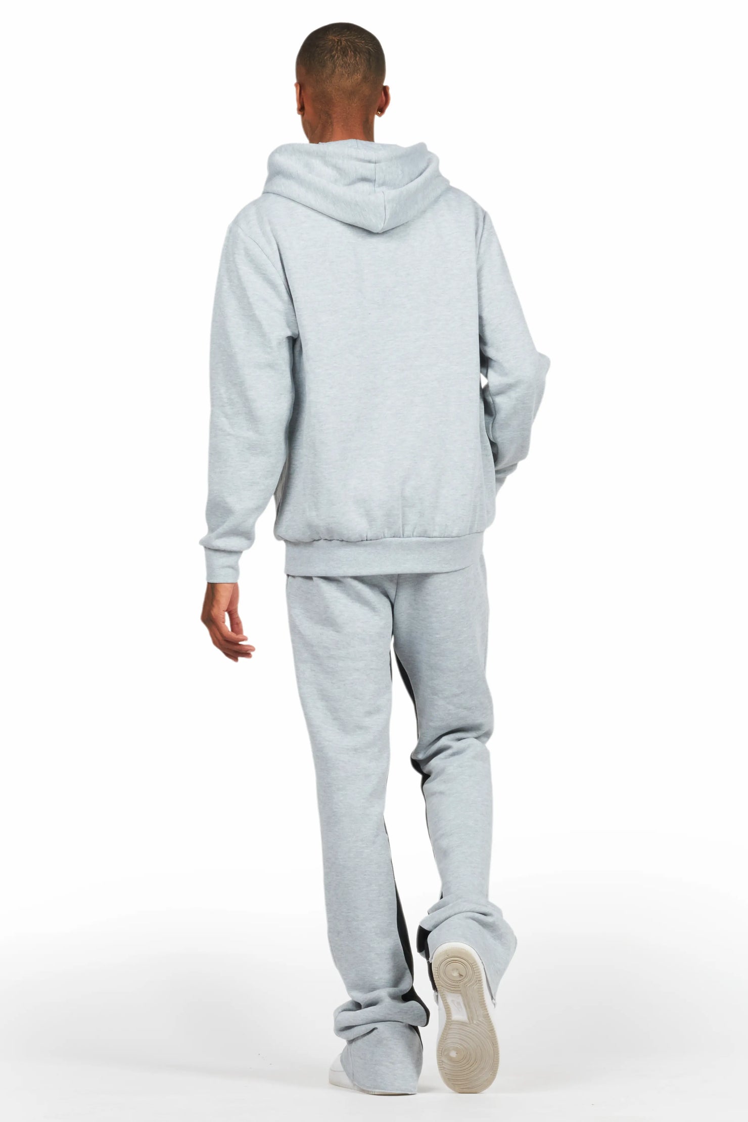 Mallor Heather Grey Baggy Stacked Hoodie Track Set