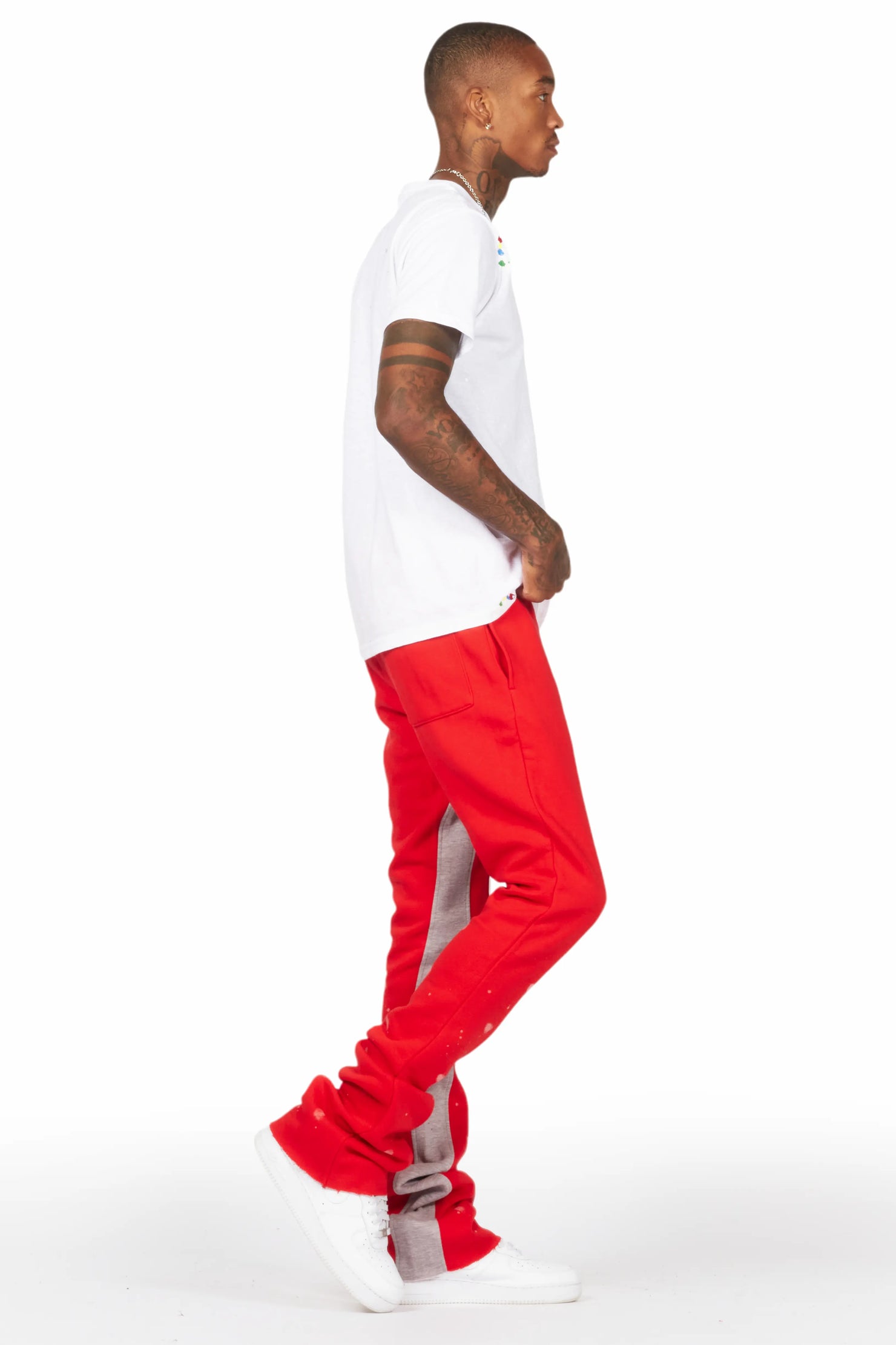 Uko Red Patchwork Stacked Flare Track Pant