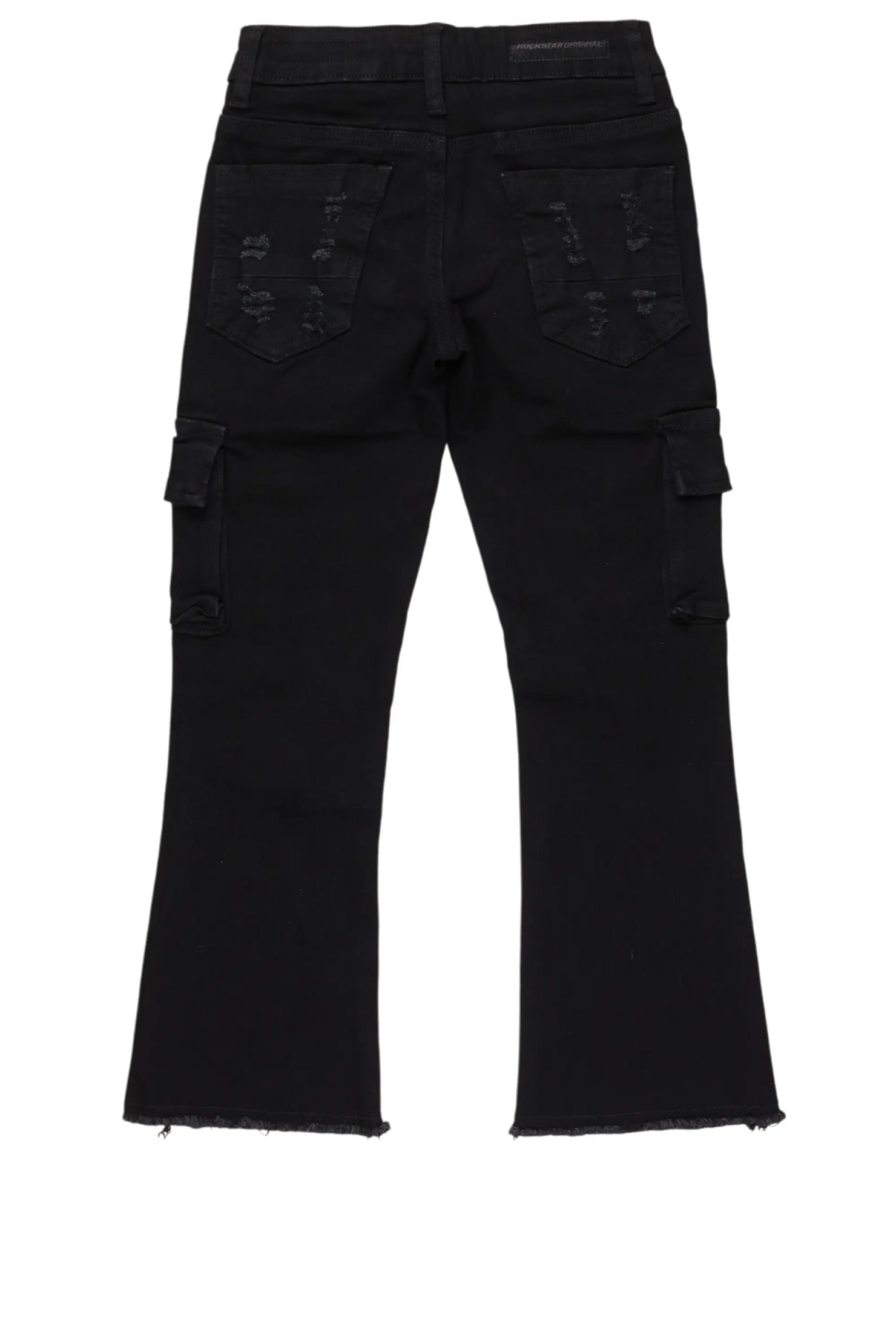 Boys Sterling Black Fringe Stacked Flared Cargo Jean