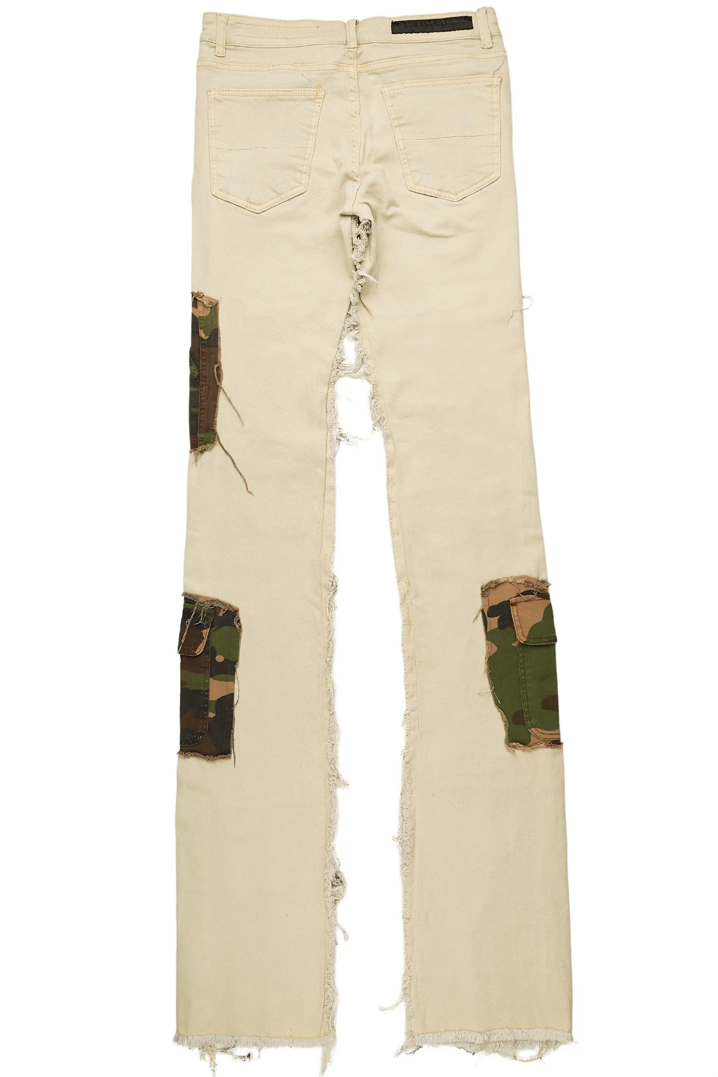 Heath Beige/Camo Patchwork Super Stacked Flare Jean