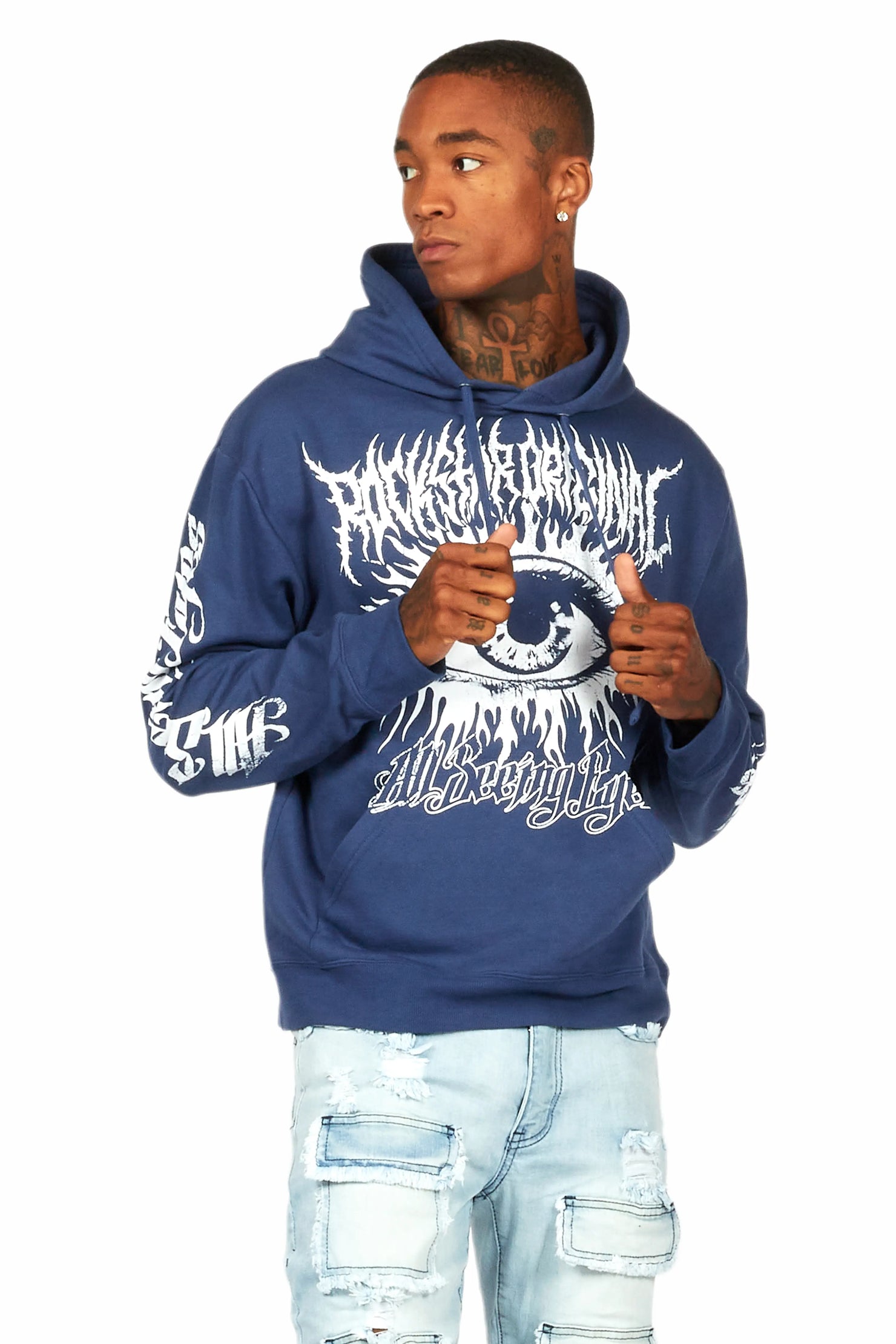 All Seeing Eyes Navy Graphic Hoodie