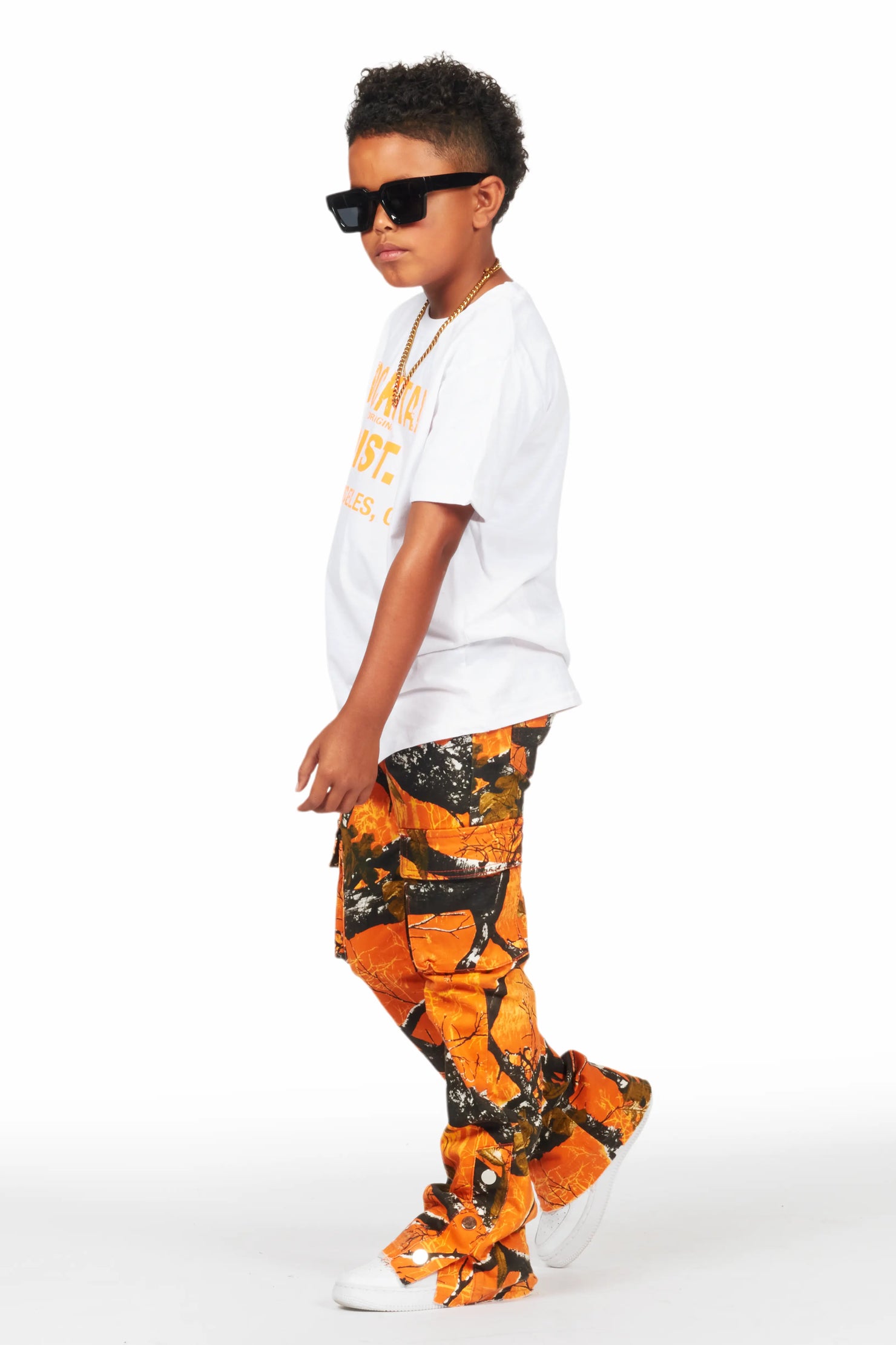 Boys Koen Orange Tree Camo T-Shirt/Stacked Flare Jean Set