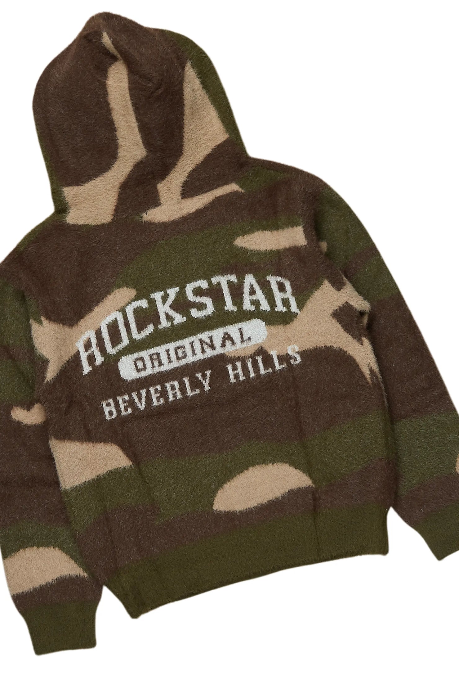 Boys Akio Green Camo Stacked Flare Knitted Mohair Track Set