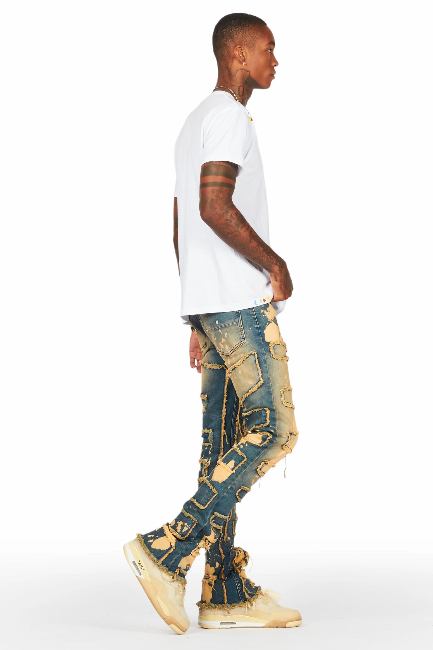 Laban Dirty Blue Bleach Stacked Flare Jean