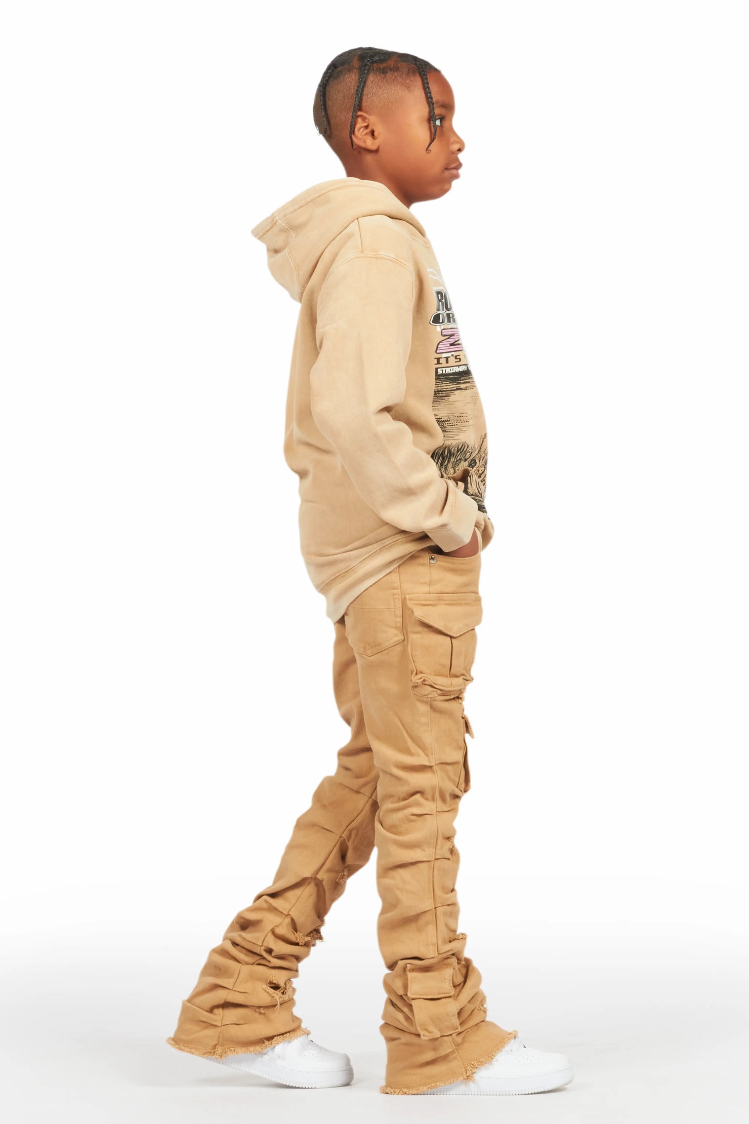 Boys Gentry Beige Stacked Flare Jean