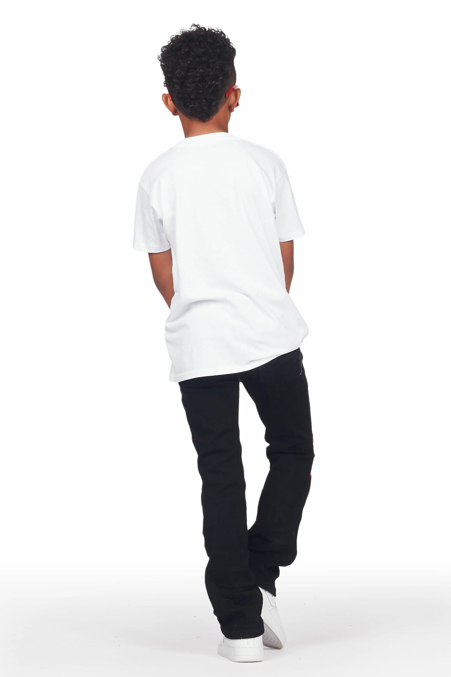 Boys Tyreek White T-Shirt/Stacked Flare Jean Set