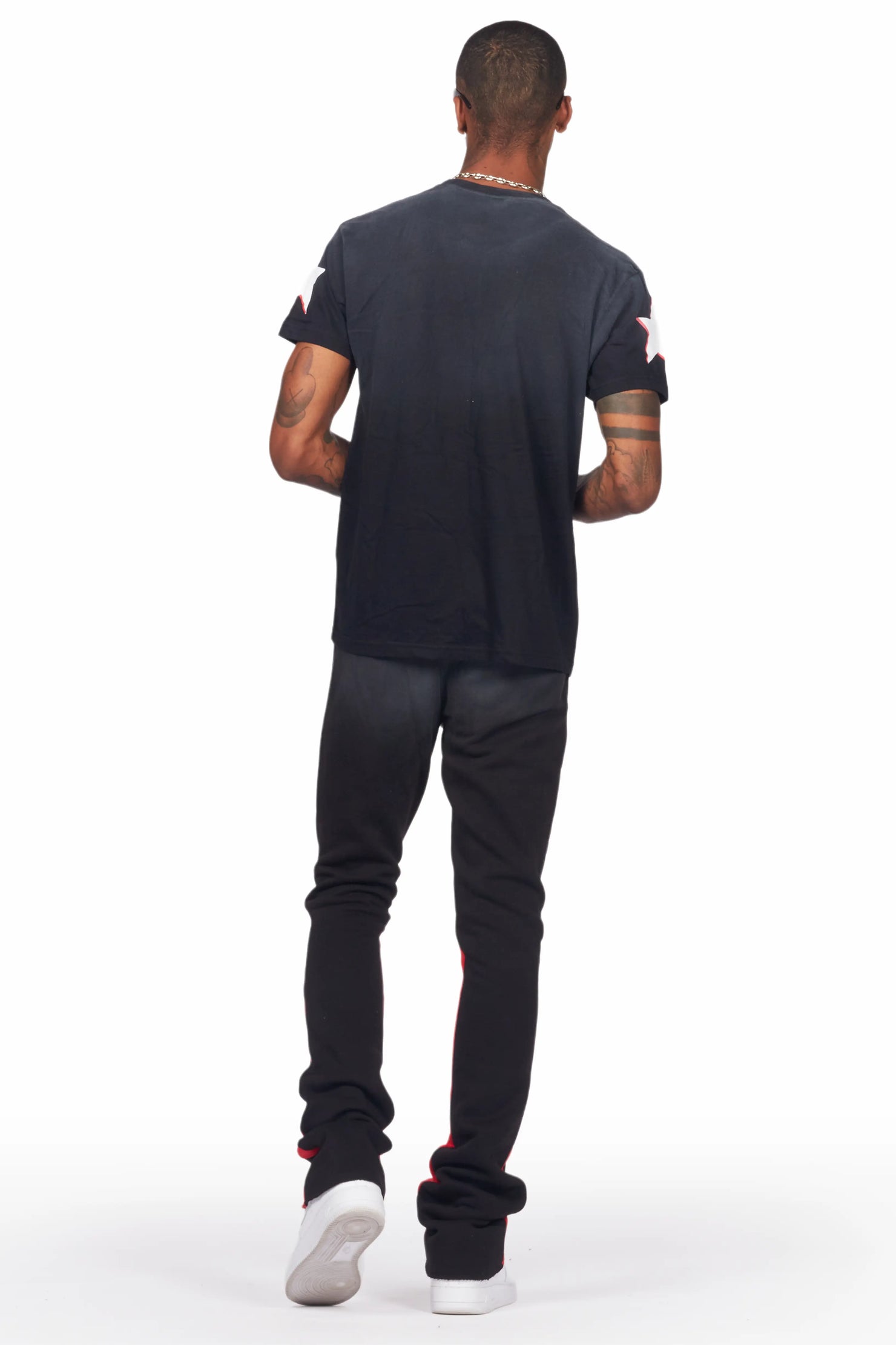 Shiny Black T-Shirt/Stacked Flare Track Set