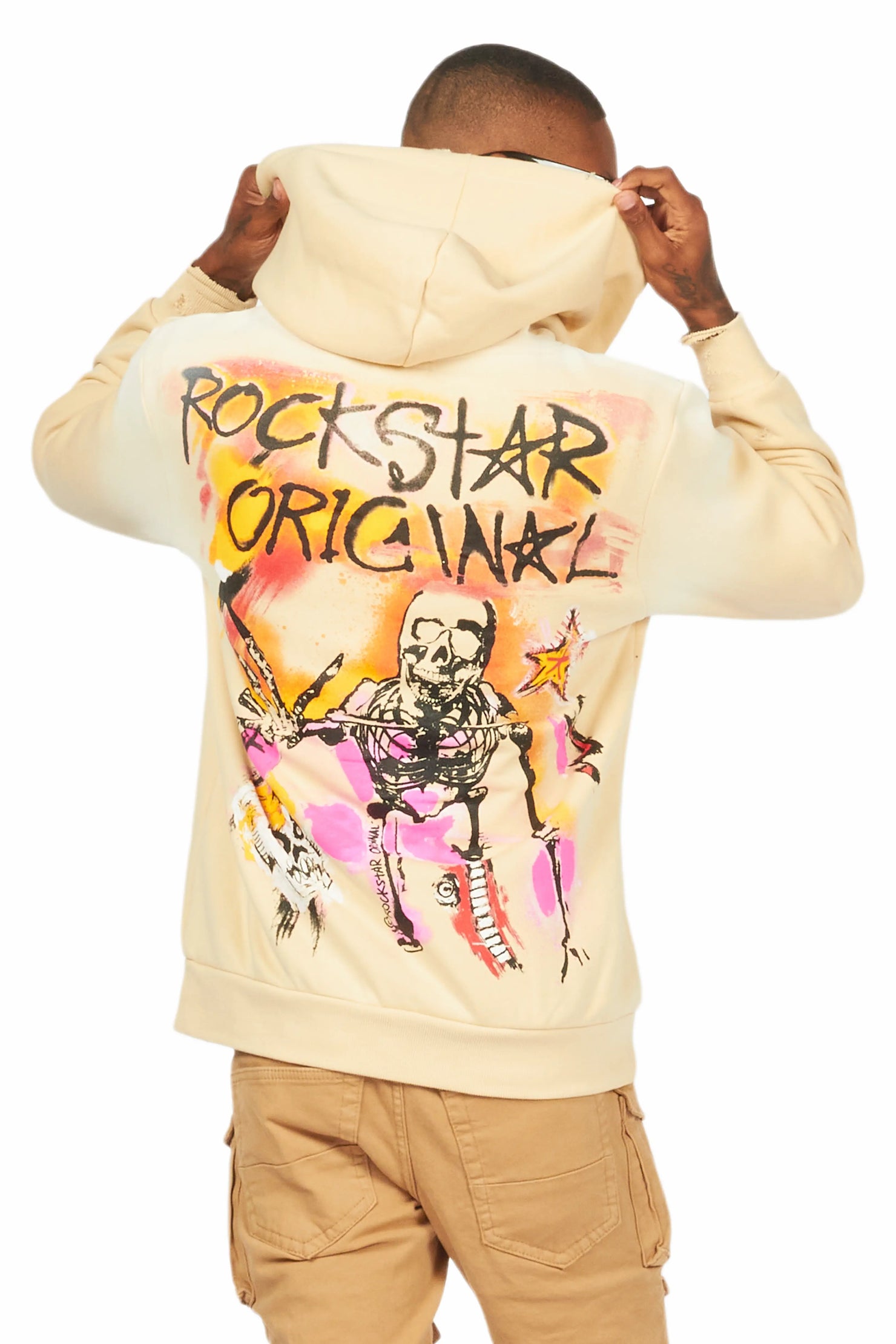 Soweto Beige Distressed Graphic Hoodie