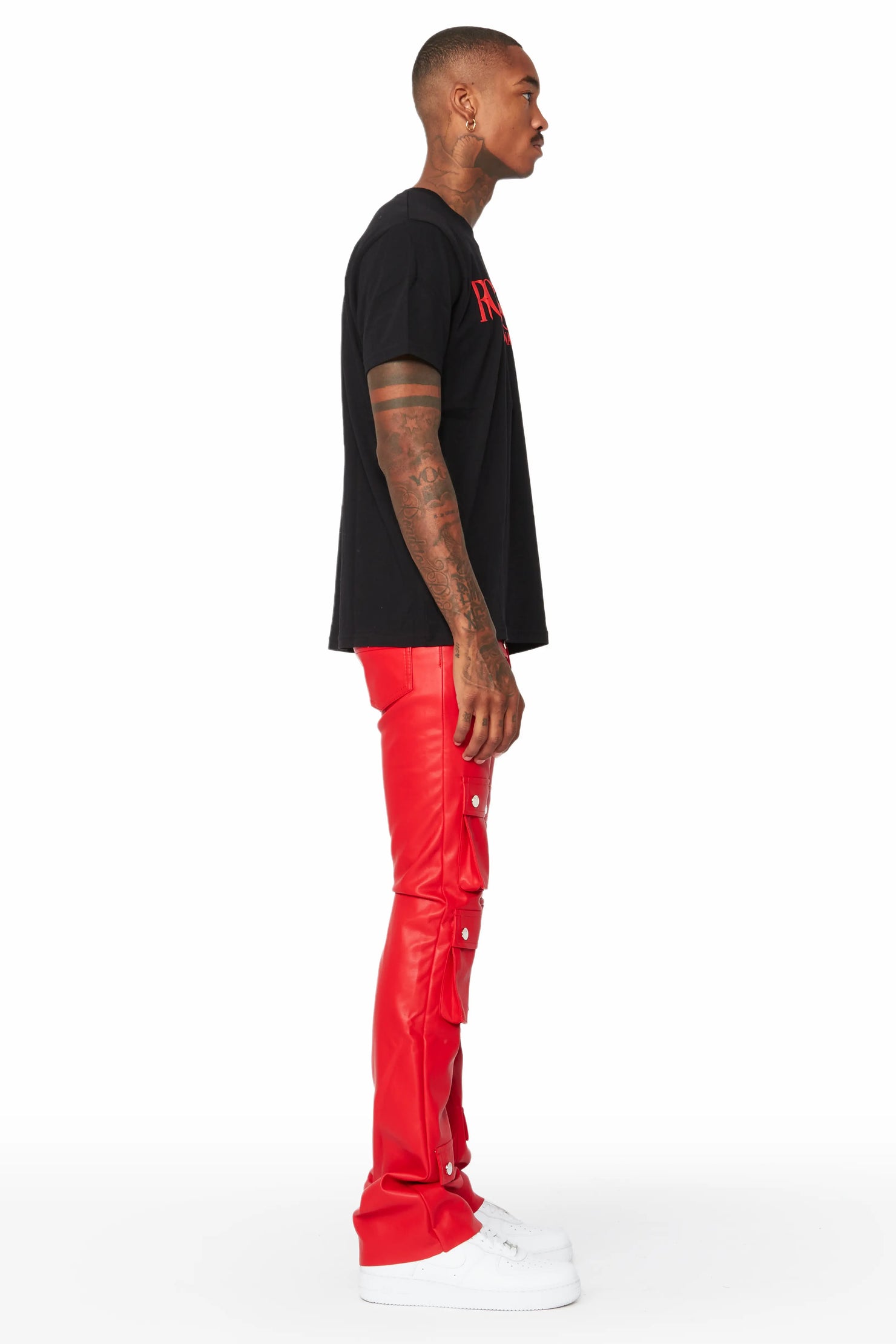 Remi Red Faux Leather Stacked Flare Jean– Rockstar Original