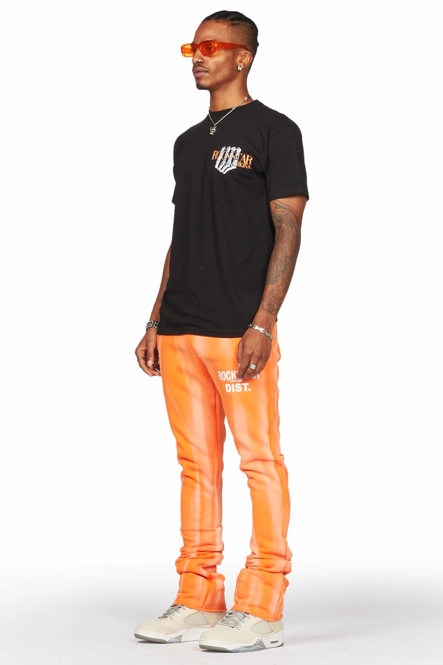 Firoz Orange Graphic Stacked Flare Pant