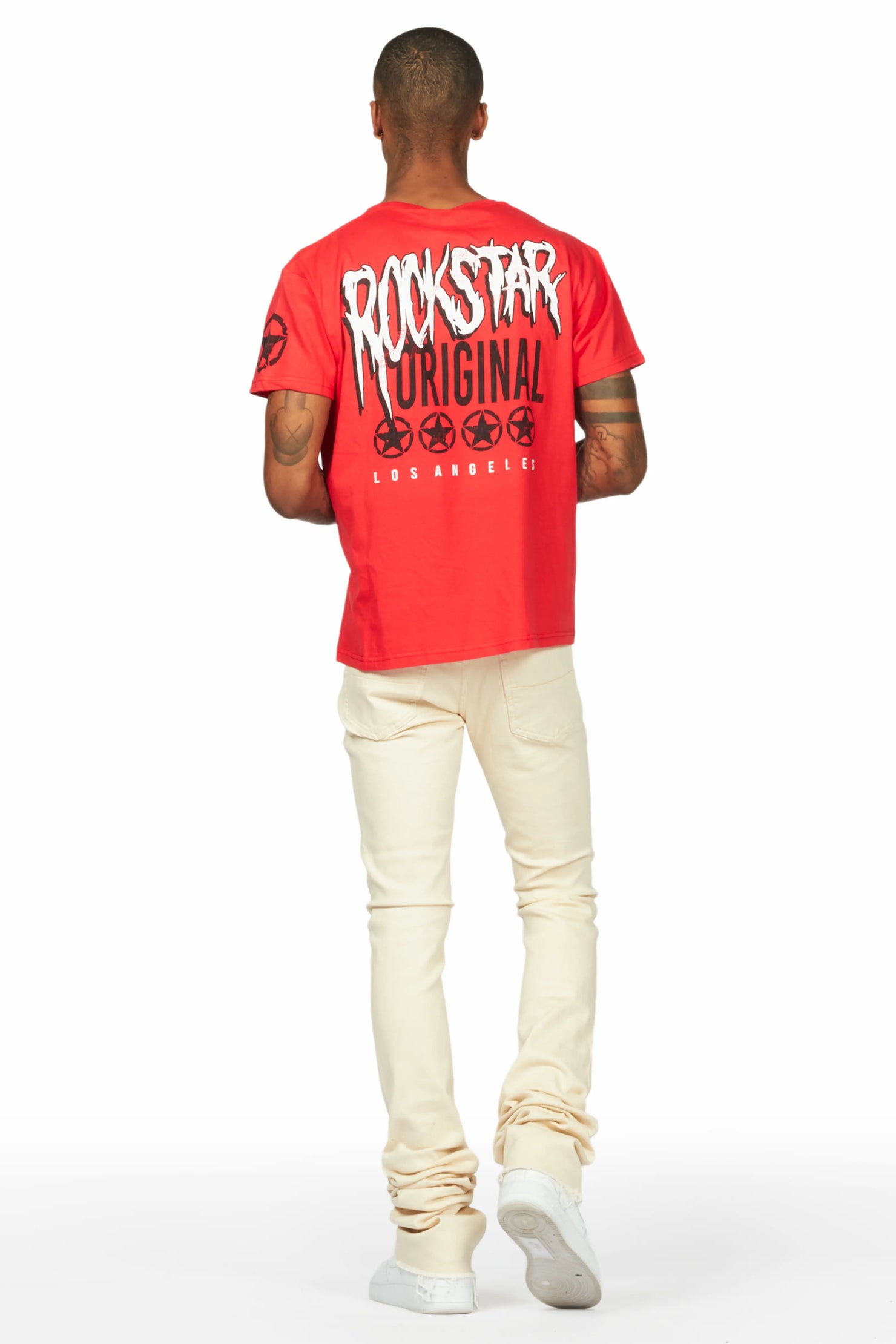 Wizzurd Red T-Shirt & Josiah Beige Super Stacked Flare Jean Bundle