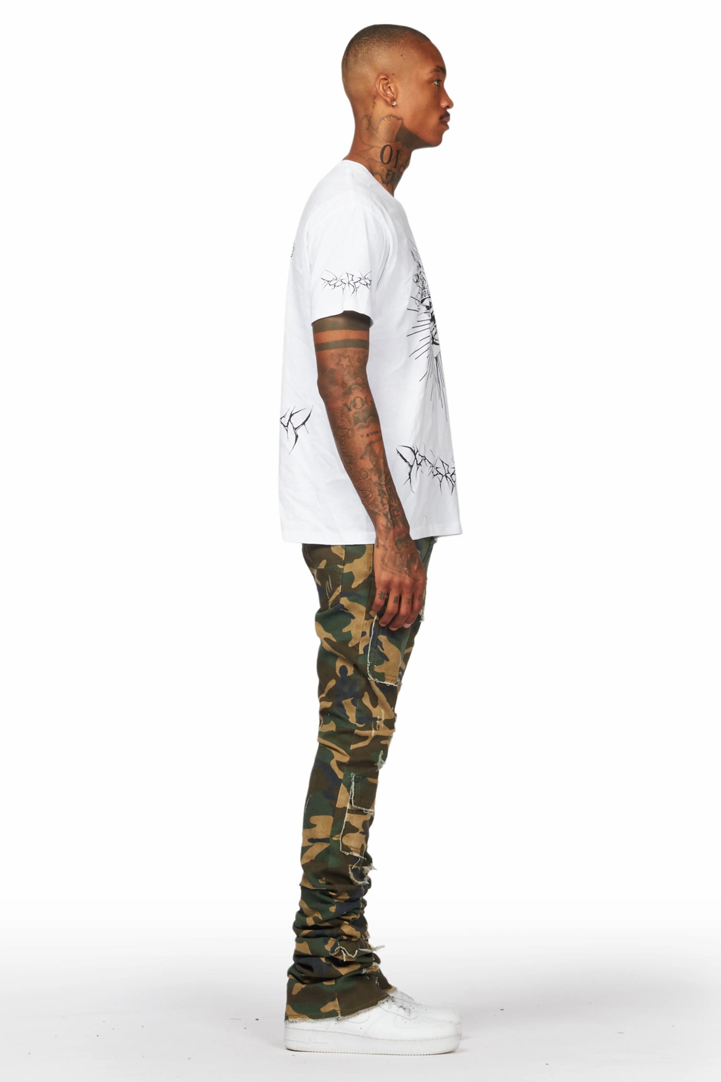 Piet Green Camo Cargo Super Stacked Flare Jean