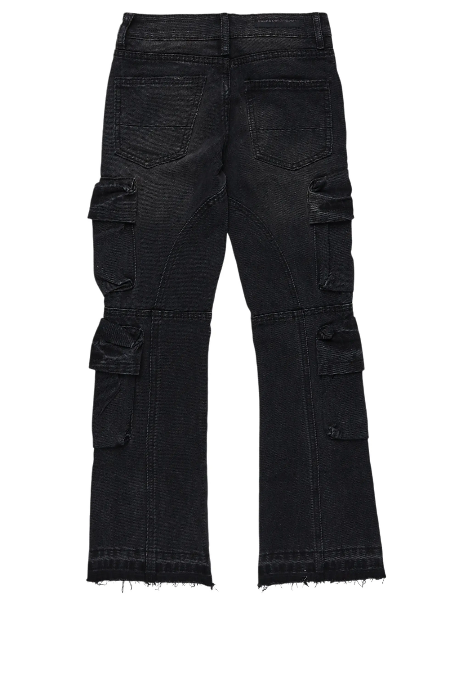 Girls Grazia Black Stacked Flare Cargo Jean