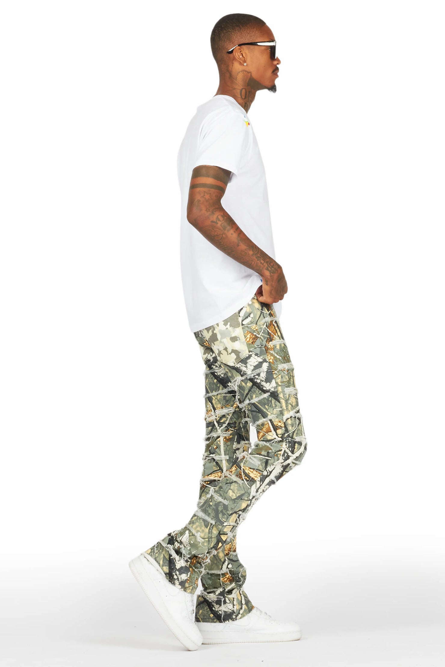 Miguelo Tree Camo Stacked Flare Jean