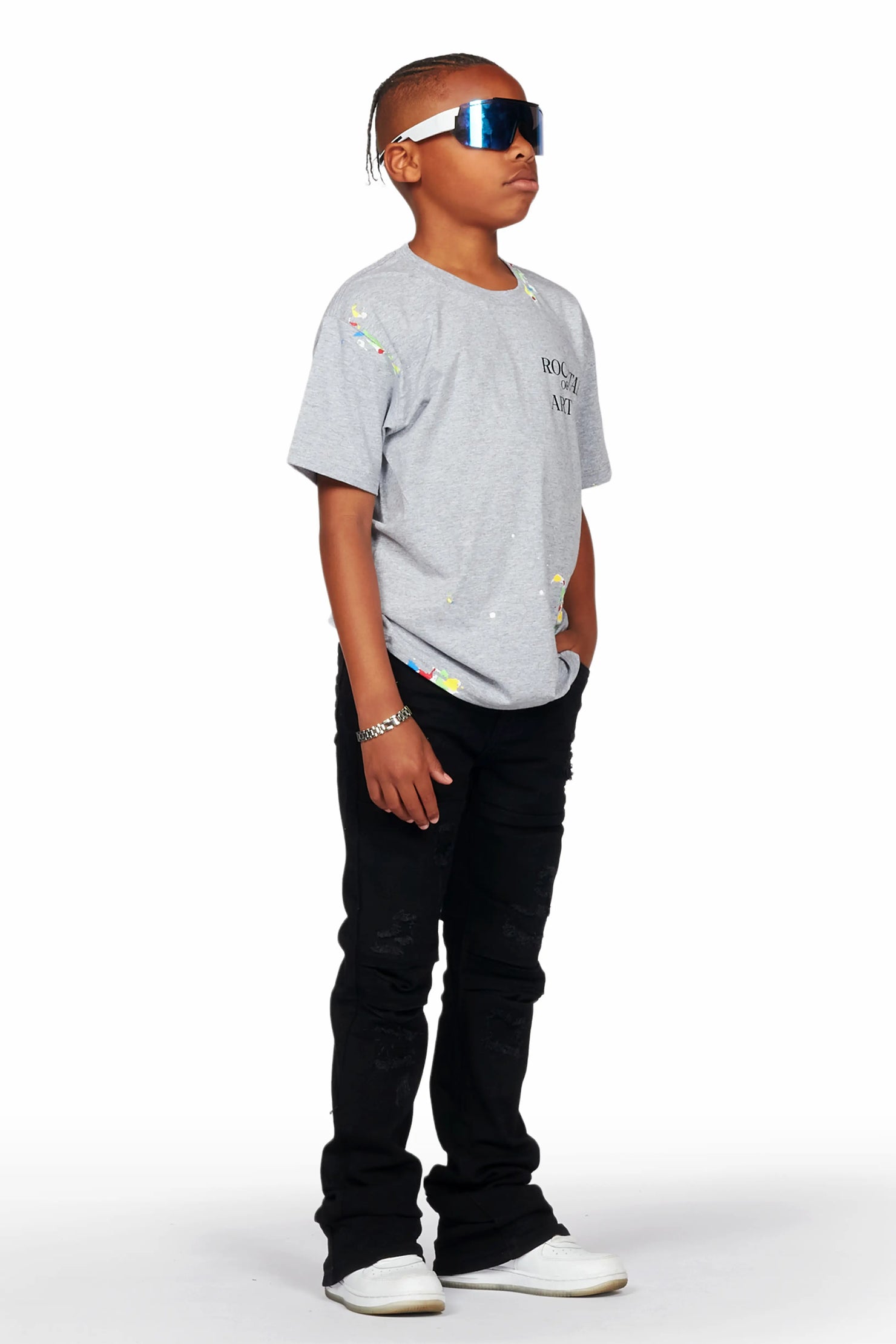 Boys Wald Jet Black Stacked Flare Jean