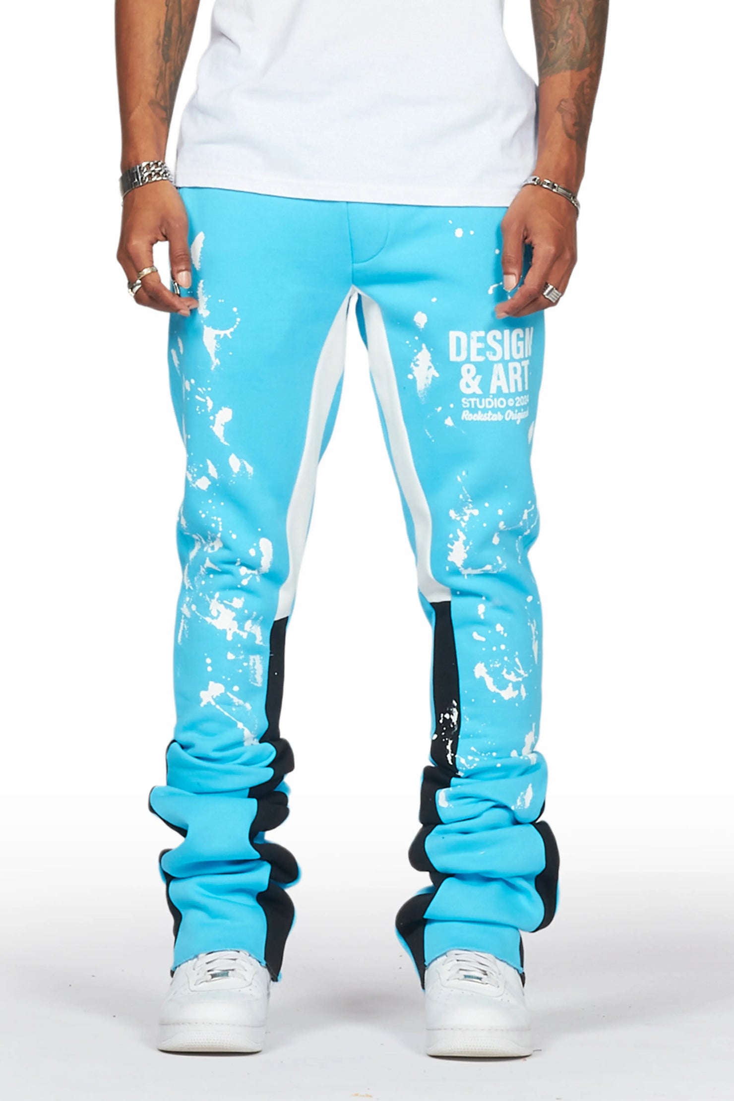 Damone Blue Super Stacked Flare Track Pant