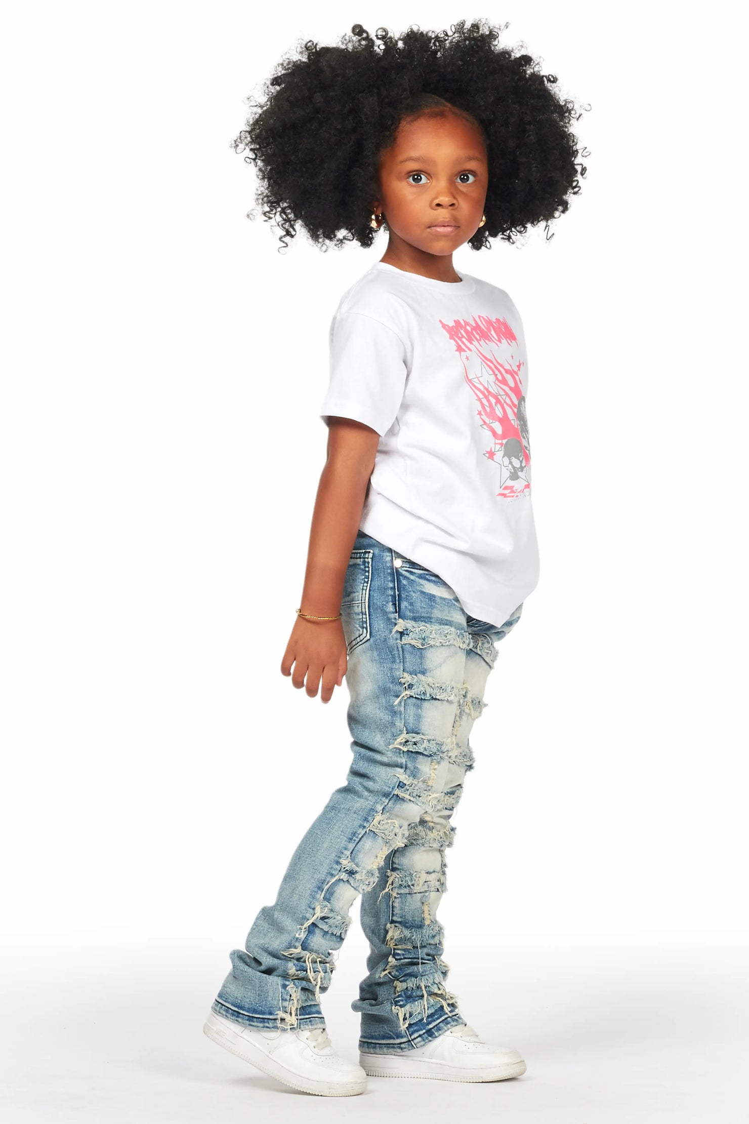 Girls Wells Tint Stacked Flare Frayed Jean