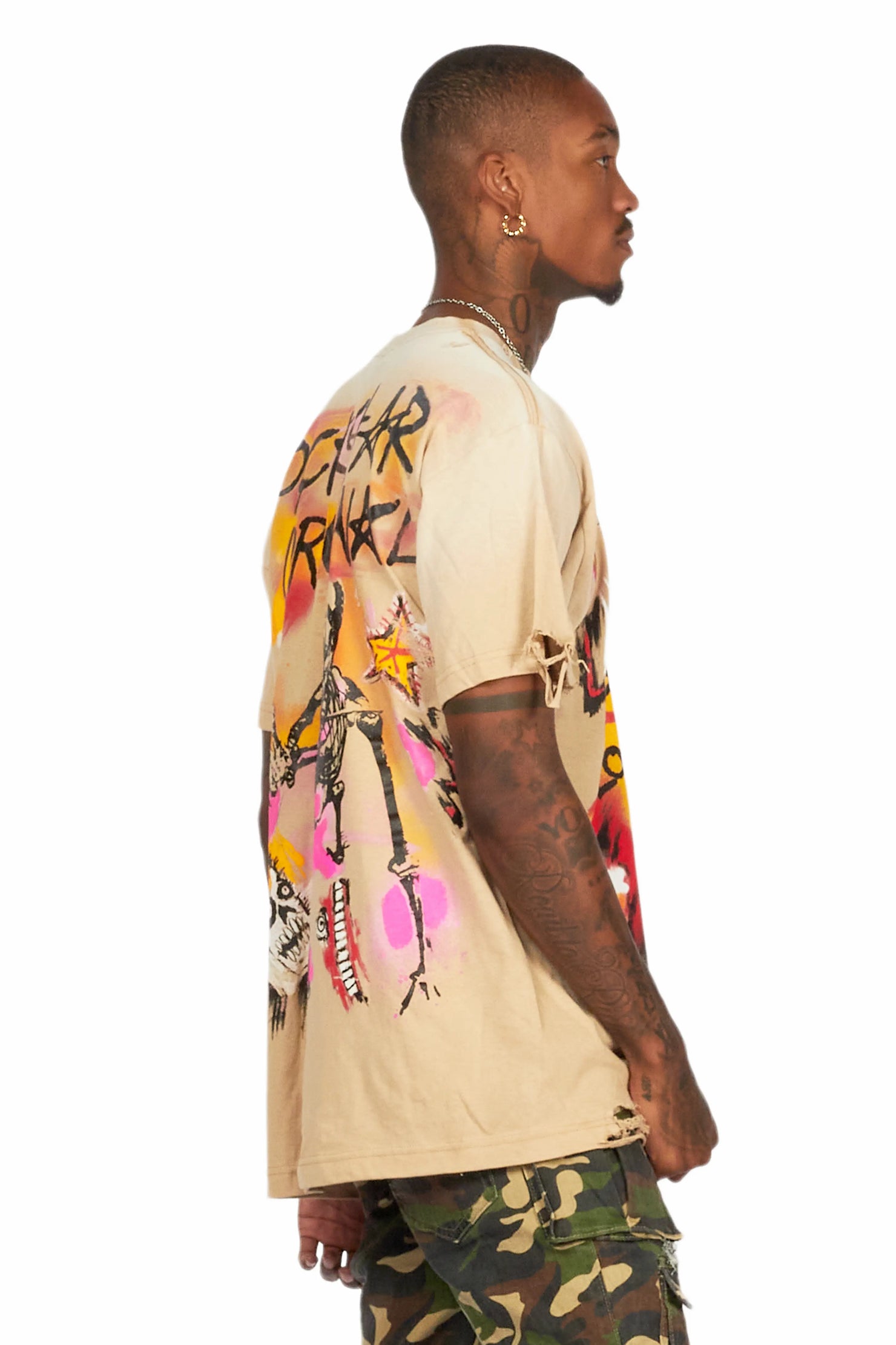 Soweto Beige Oversized Graphic T-Shirt